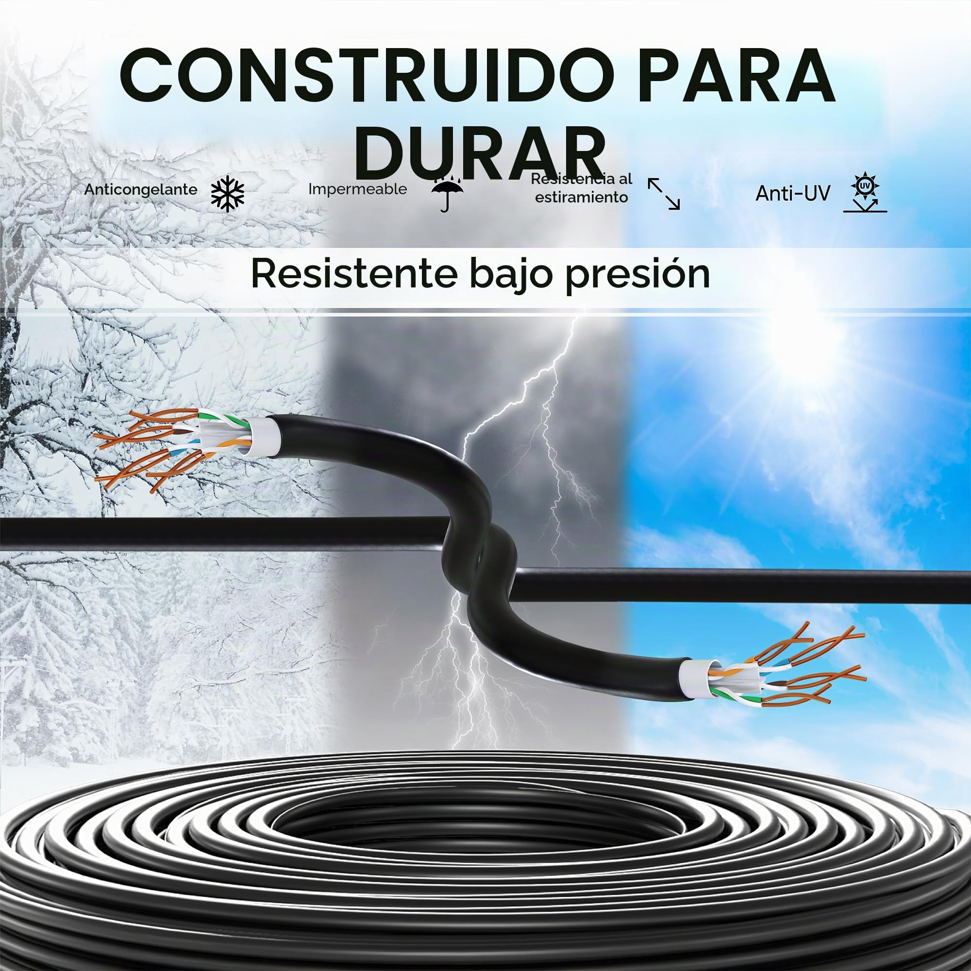 Mr. Tronic Impermeables Exteriores Cable Ethernet Cat 6 De 100m, Bulk Cable de Red LAN Para Internet Rápida & Fiable - AWG24 Cat6 a Granel, 1 Gbps Internet UTP CCA (100 Metros, Negro)