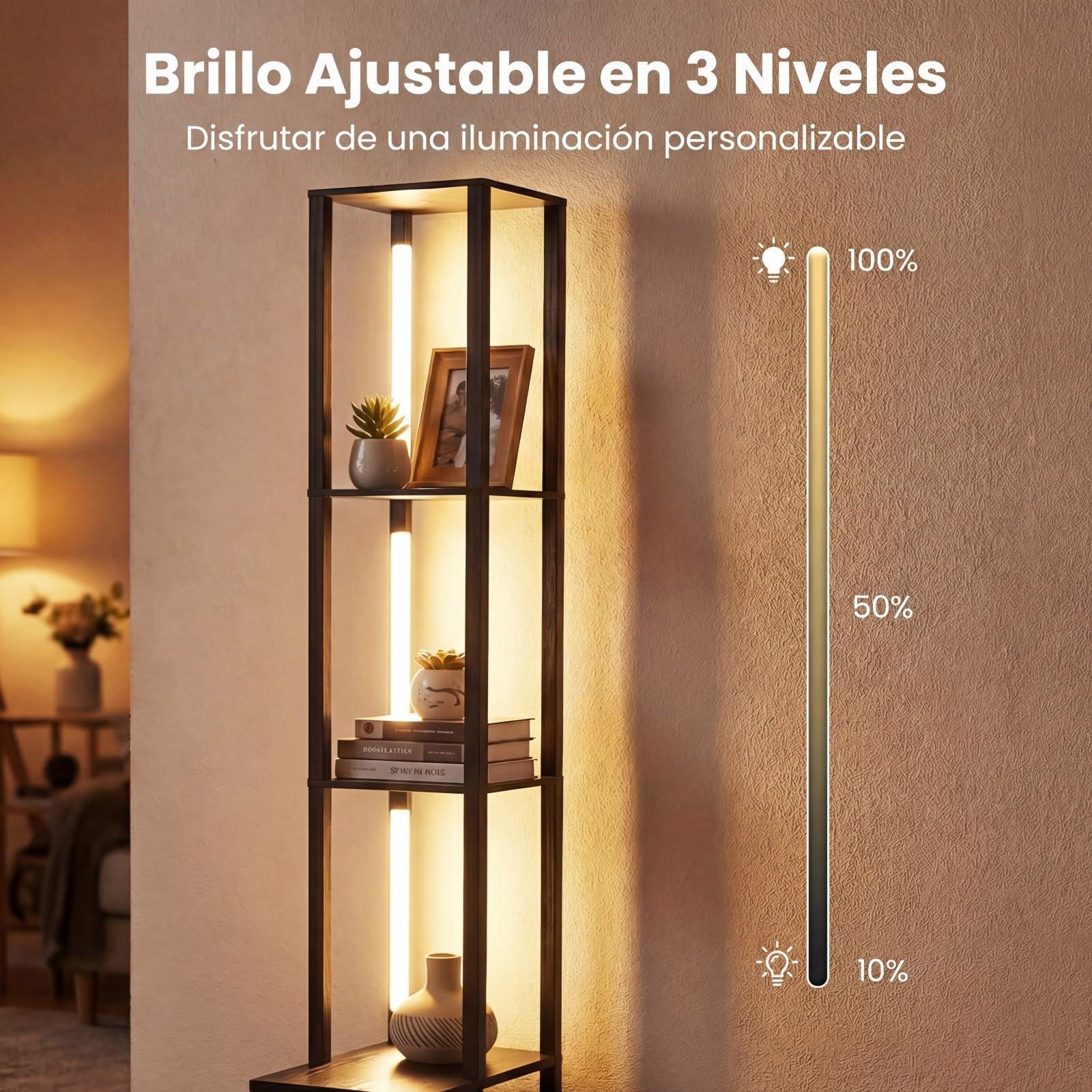 COSTWAY Lámpara de Pie con Estantes y Cajón, Lámpara de Pie Moderna con Mesa Auxiliar y Brillo Ajustable, Lampara de Esquina de Madera para Salón, Sofá, Dormitorio y Oficina, (Bombilla Incluida)