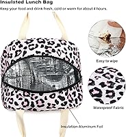 Vista 4 de Bolsa de almuerzo con aislamiento de leopardo para mujeres y niñas, lonchera reutilizable para adultos, niños, escuela, trabajo, viajes