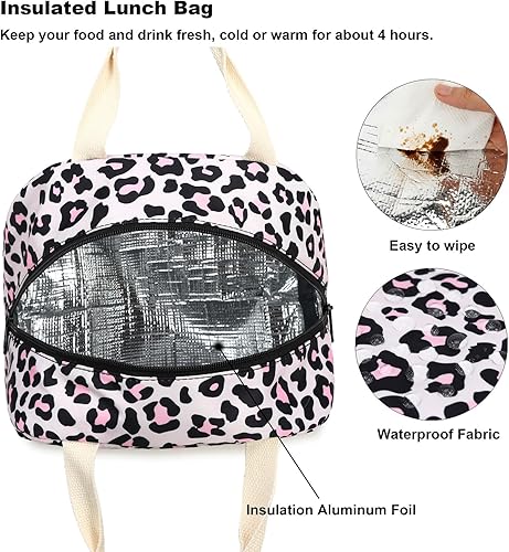 Miniatura 4 de Bolsa de almuerzo con aislamiento de leopardo para mujeres y niñas, lonchera reutilizable para adultos, niños, escuela, trabajo, viajes