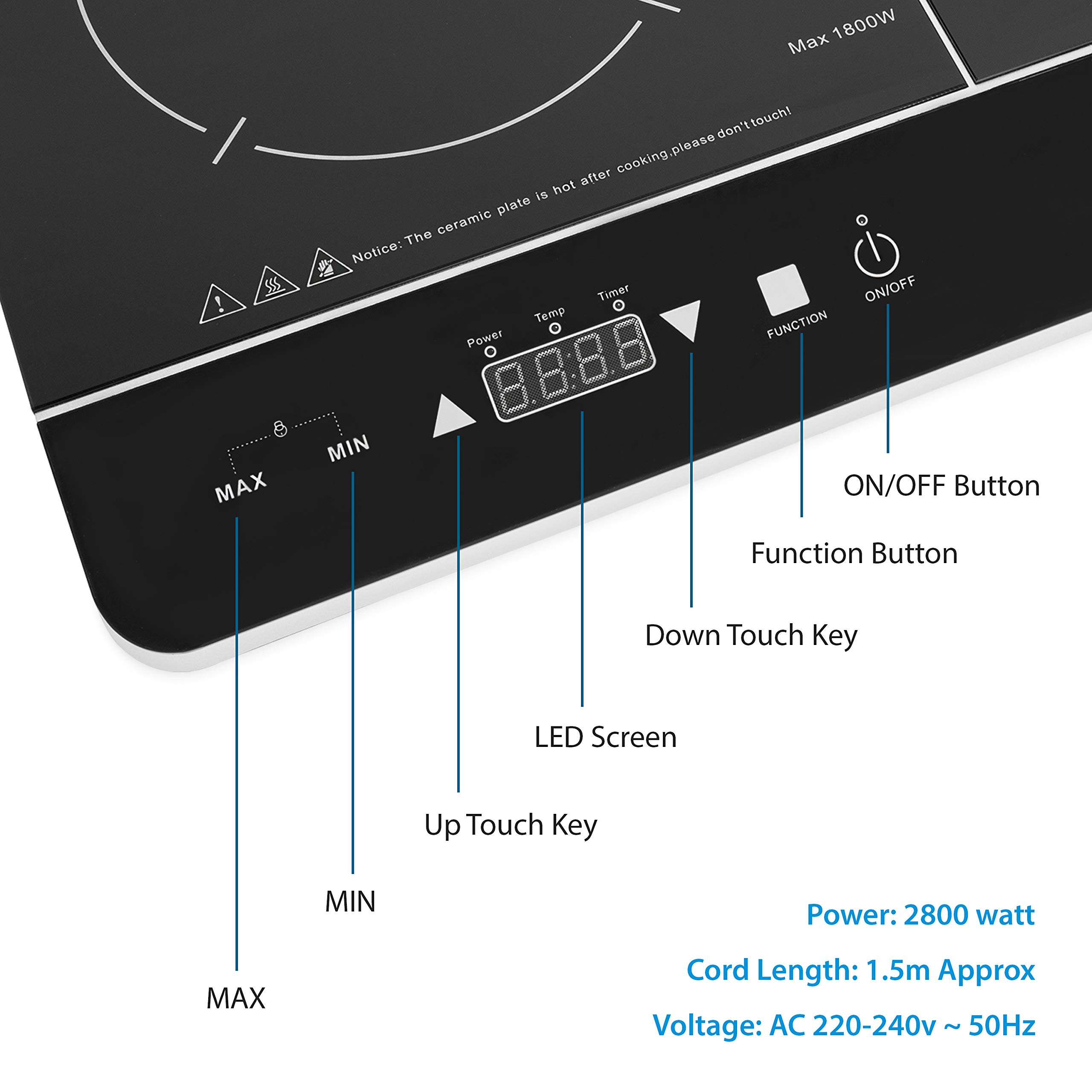 Quest 35840 Digital Double Induction Hob & Hot Plate / 10 Temperature