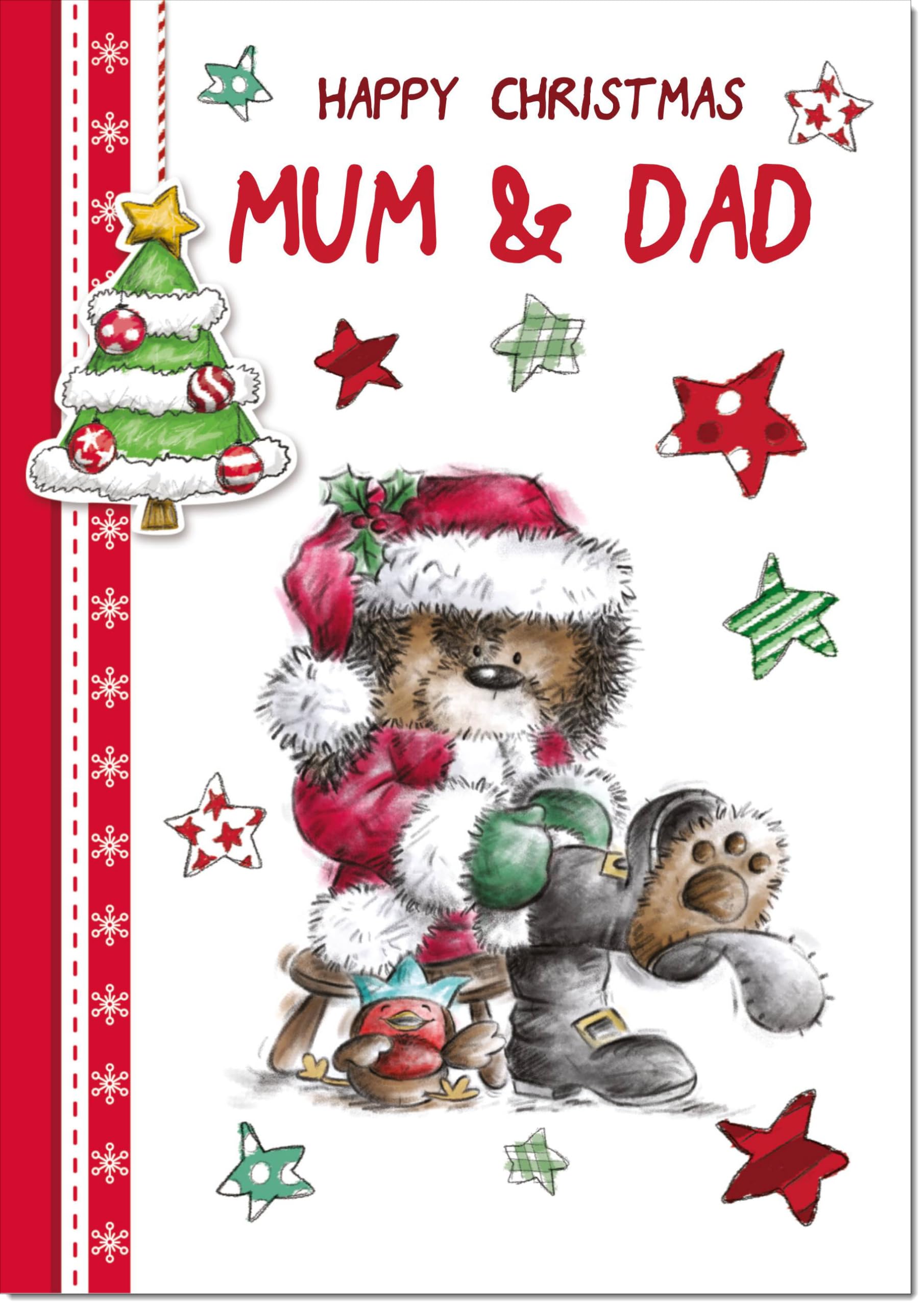 doodlecards Mum and Dad Christmas Card Cute Bear Large A4 Size Christmas Card for Mum & Dad with Plain Envelope — image 1