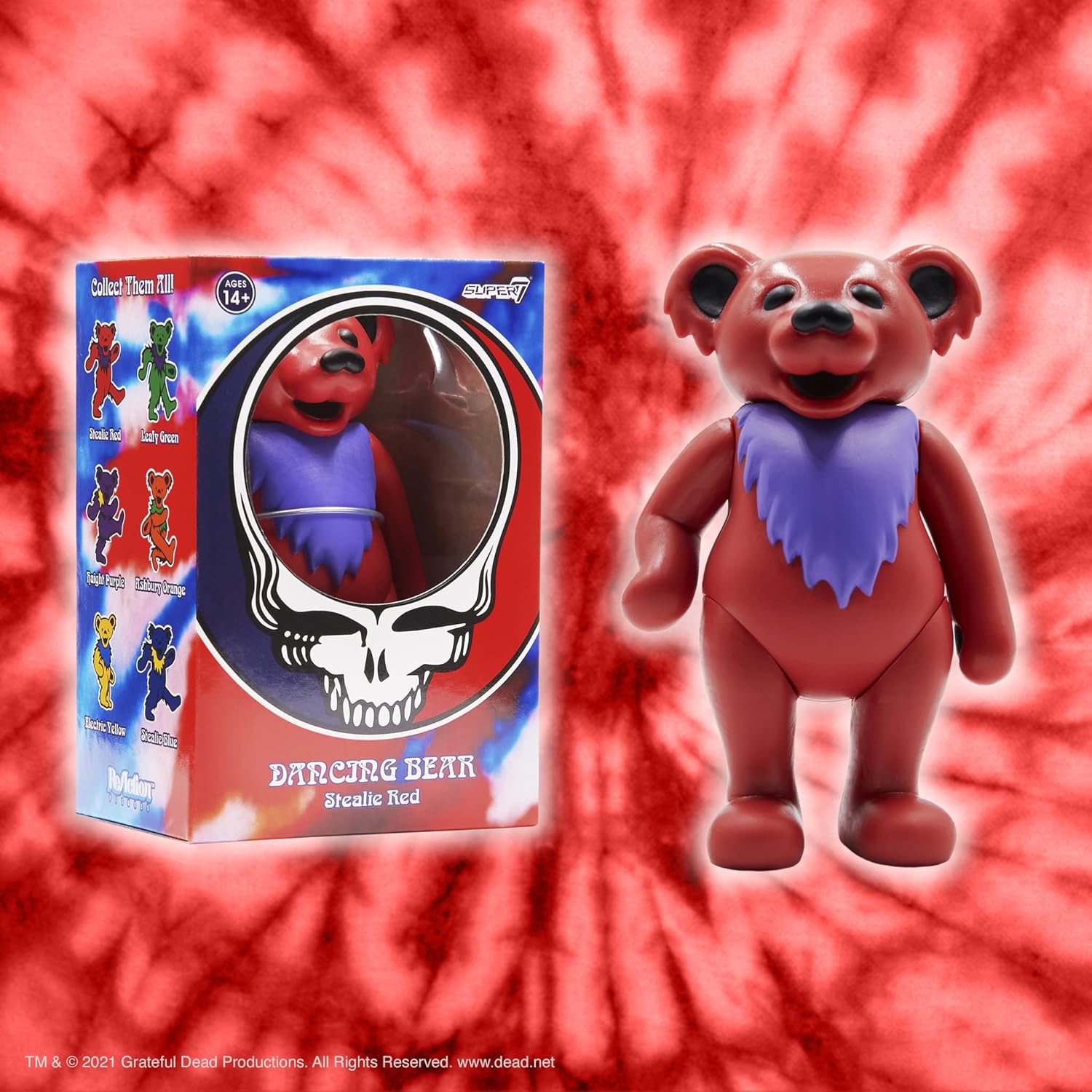 Super7 Grateful Dead Dancing Bear - 3.75" Grateful Dead Action Figure with Peg Stand Accessory Classic Music Collectibles and Retro Toys