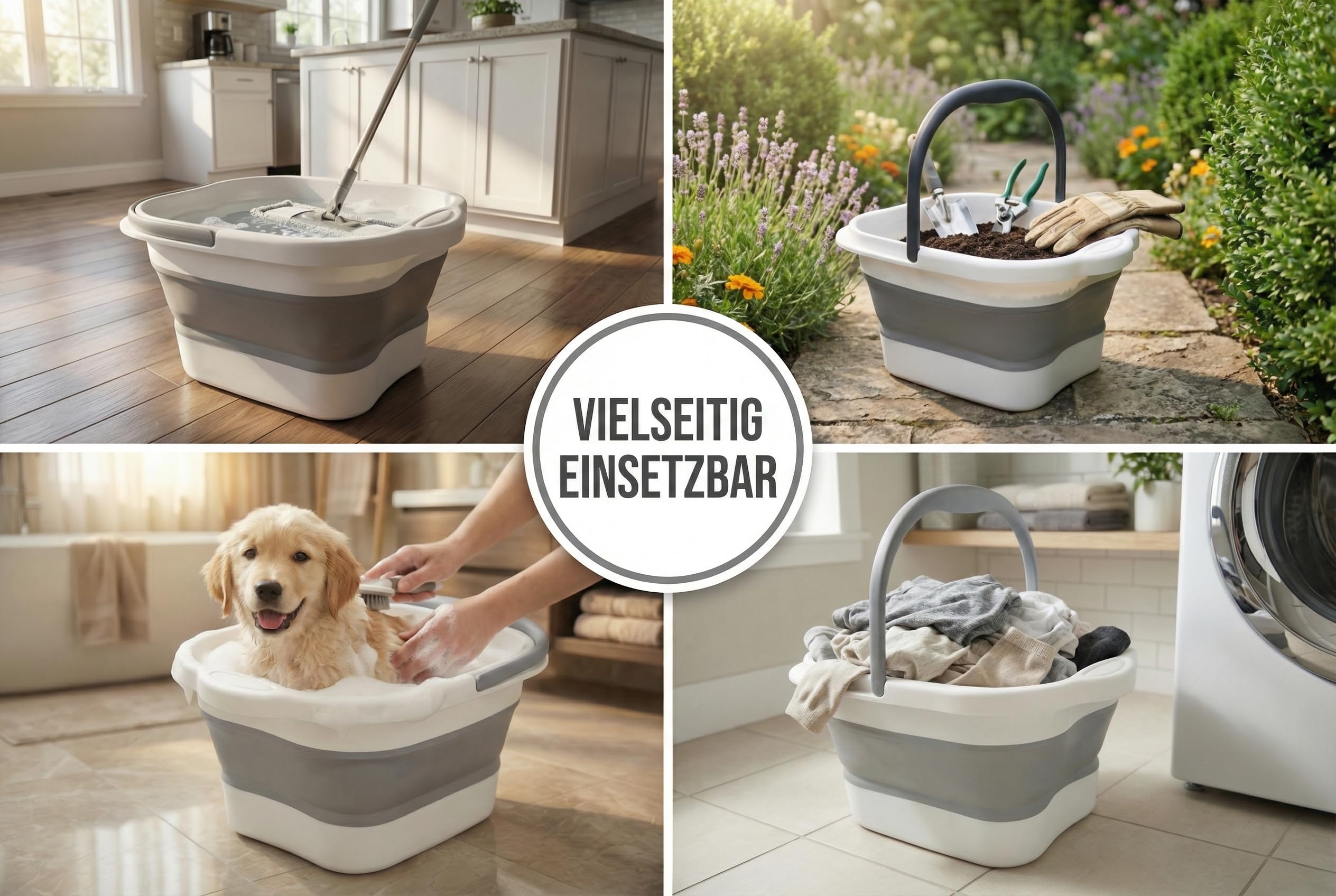 Faltbare Fußbadewanne, Tragbarer Fußbad Eimer, Großes Volumen, Platzsparend, Rutschfest und Stabil, Leicht zu Reinigen, Ideal für Zuhause, Reisen und Entspannung - Grau