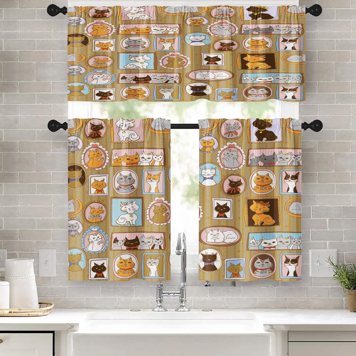 Tayney Cats Kitchen Curtains Vintage Background Window Curtains and Valances Set 36