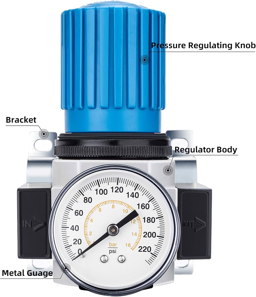 Lubrificatore Aria Compressa Filtro Regolatore Lubrificatore FRL 1/2 BSPP - Per Aria Compressa, Con Manometro 0-16 Bar Separatore Acqua Olio