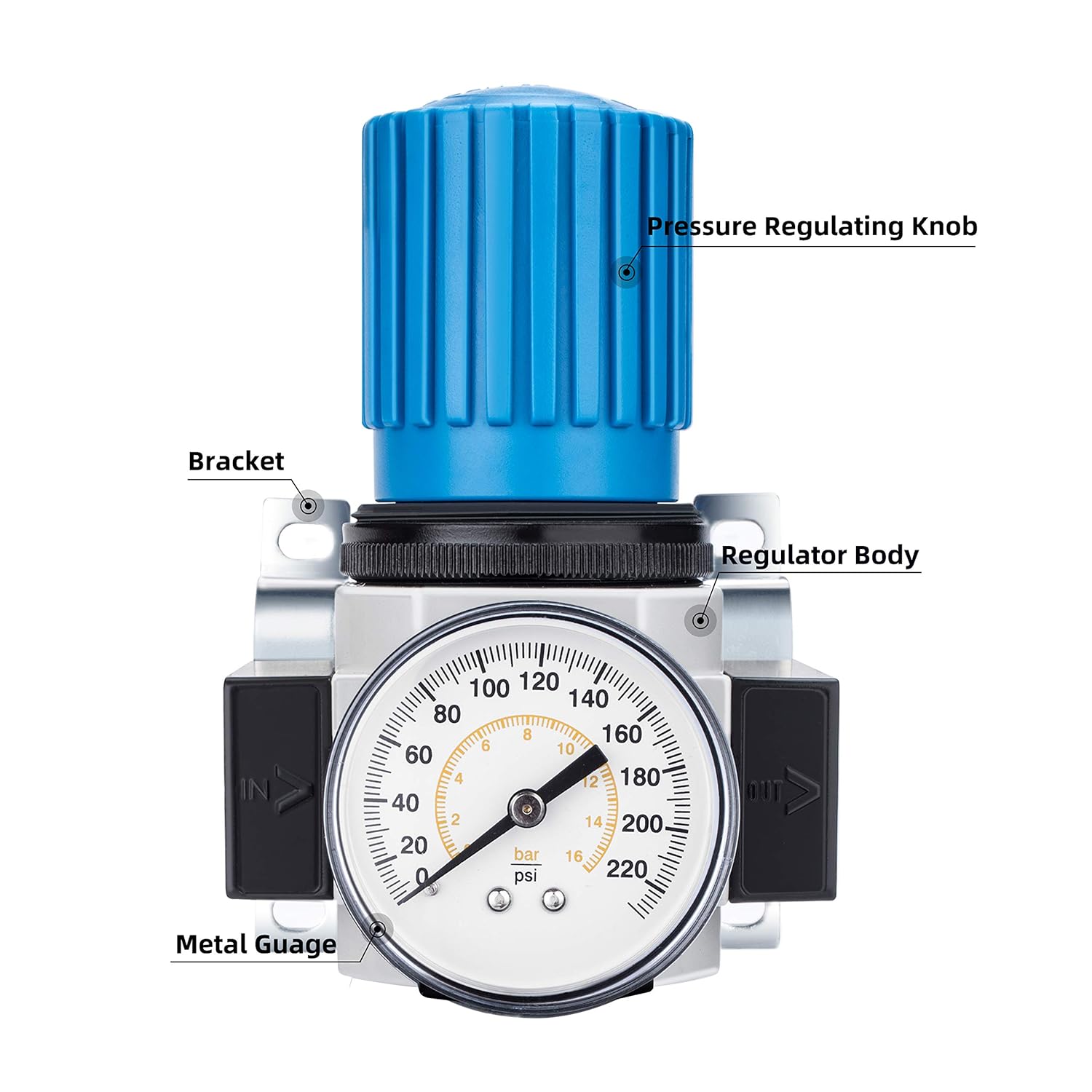 NANPU 1/2" NPT High Pressure Air Regulator with Steel-Protected Gauge, 141-SCFM 230Psi (LR-04)