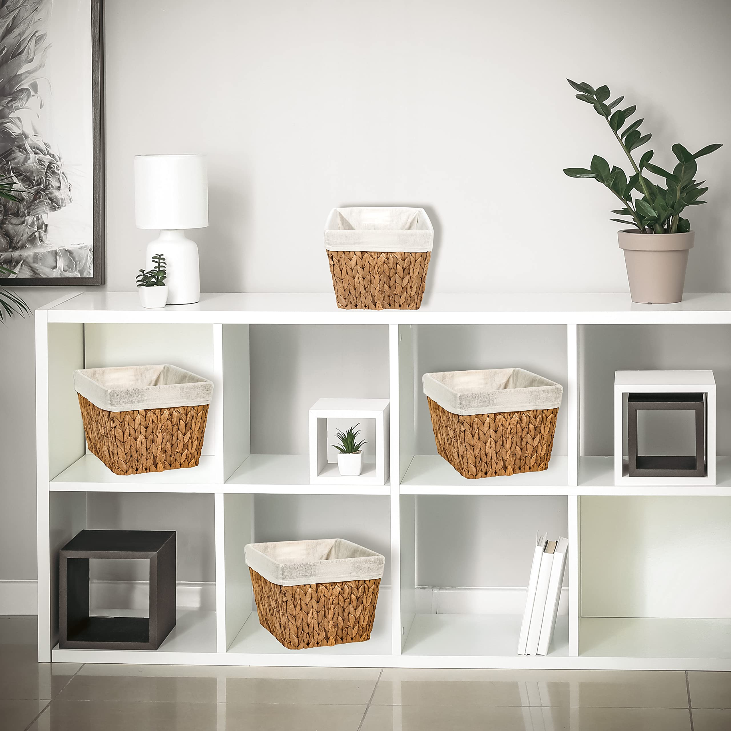 Kosz do przechowywania hiacyntu 29 cm, z uchwytami i wkładką z tkaniny, prostokątny, marki Trademark Innovations (zestaw 4 szt.)