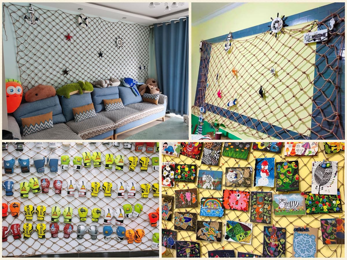 Hanfseilnetz für Sicherheit und Dekoration, Strickleiter für Kinder und Haustiere, Vielseitiges Seilnetz, Baumhausklettern, Kindersicherheitsnetz, Treppen(Size:1mx5m(3.2x16.4ft),Color:Diamond Mesh)