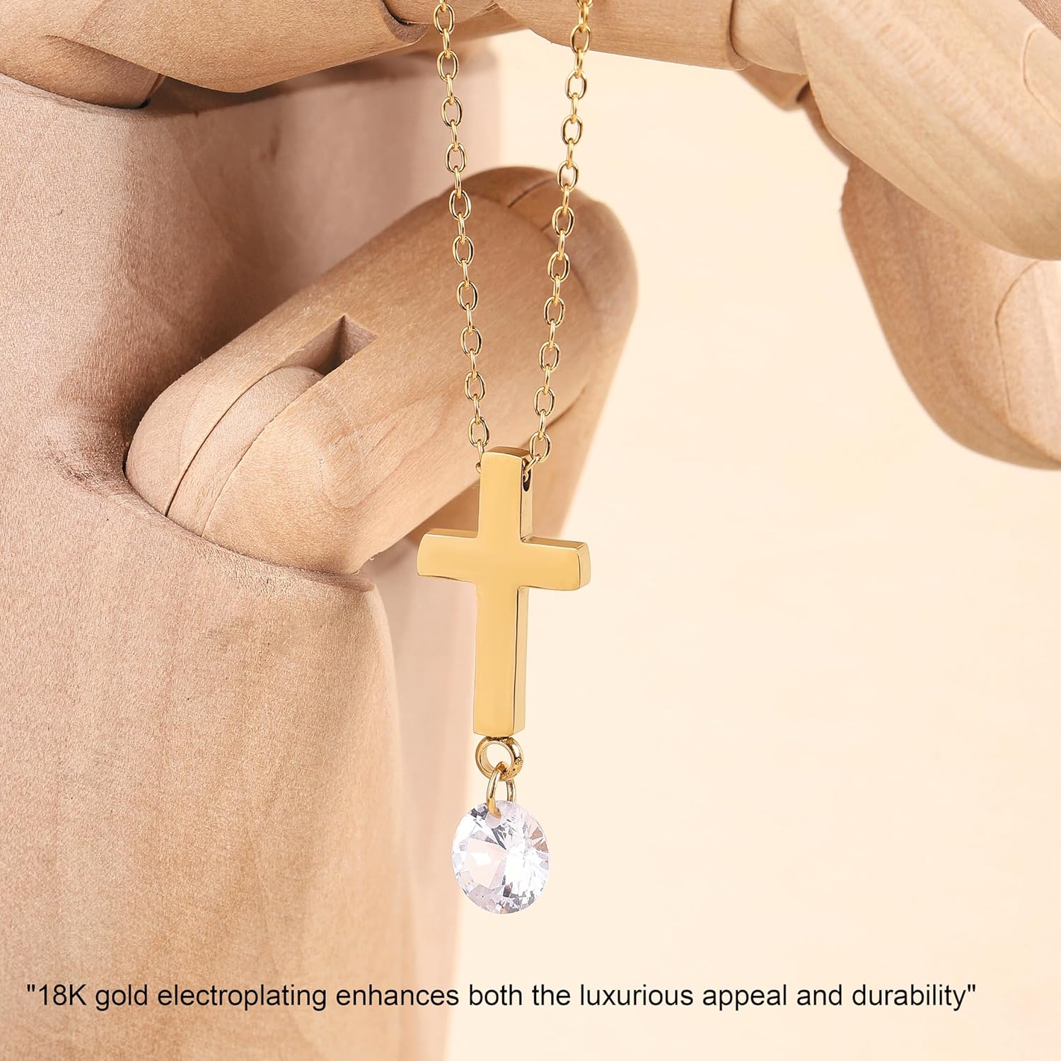 DZZ Gold Cross Necklace for Women with Matching Earrings,18k Gold Plated Christian Gifts for Women - Image 4