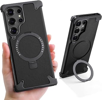 S25 Ultra Case Leather Magnetic with Ring Kickstand, Frameless for Samsung Galaxy S25 Ultra Case for Magsafe, Slim Drop-Proof Protective S25Ultra Cover for Men Women 6.86 Inch, Black
