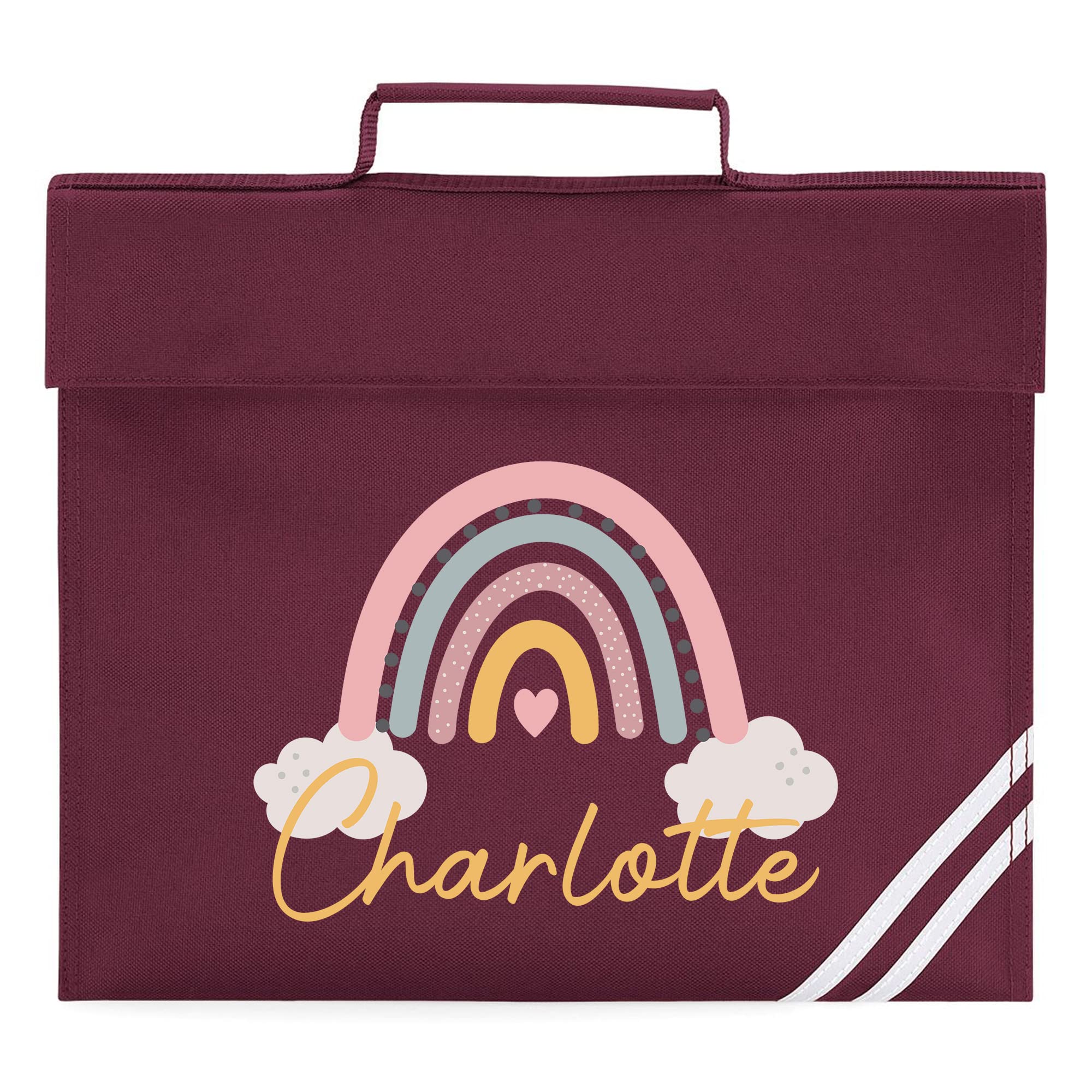 Personalised Rainbow Book Bag, Back to School Accessory for Kids, Nursery Reading Bag, for Girls, One Size, Burgundy