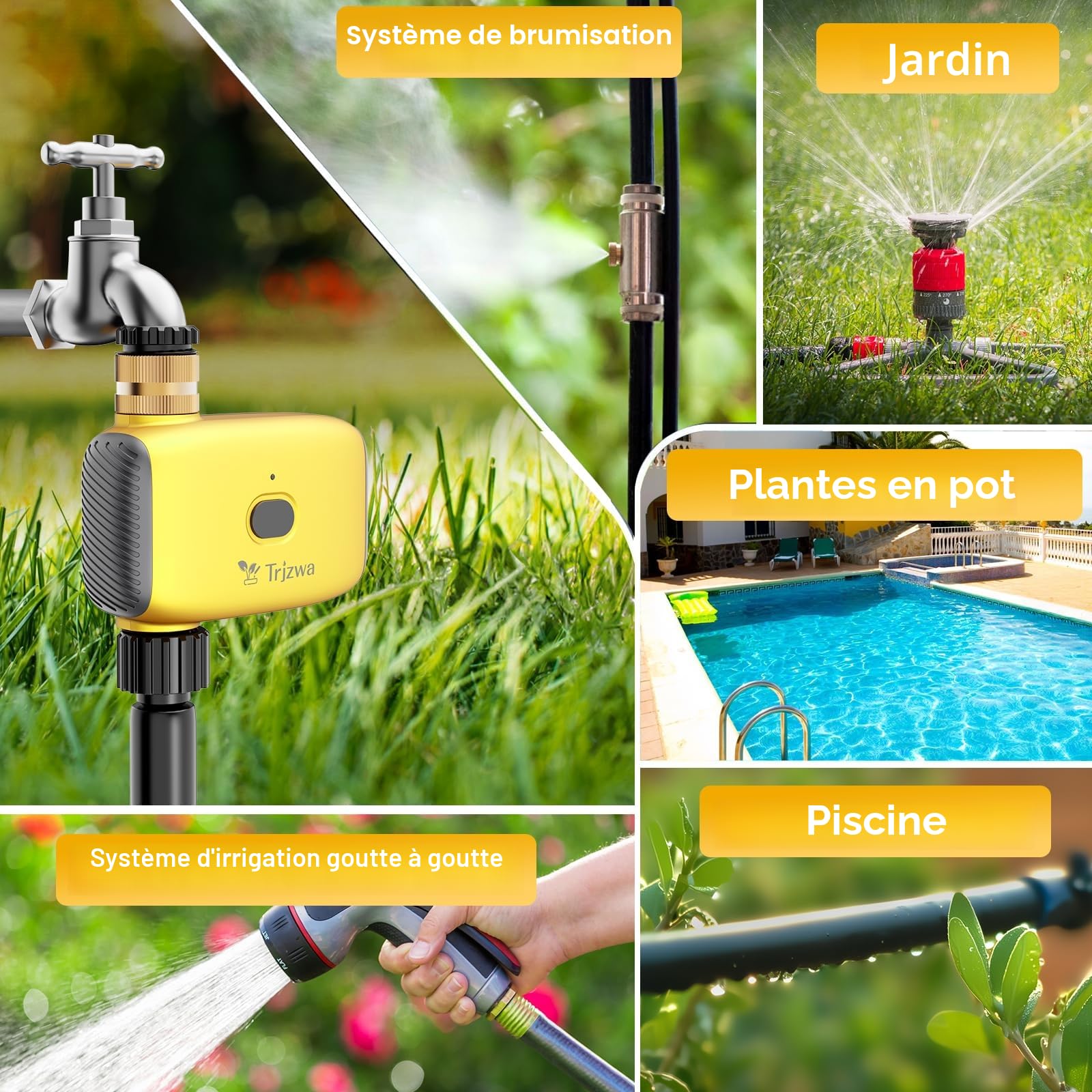Programmateur Arrosage Automatique WiFi avec Entrée en Laiton pour Jardin,Serre,Pelouse de Arrosage Systèmes, Arrosage Automatique Programmable Interieur avec WiFi Hub pour Contrôle à Distance