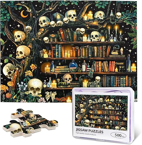 Rompecabezas vintage para adultos, 500 piezas de libro de flores de plantas, rompecabezas de libros, páginas, rompecabezas retro con calavera