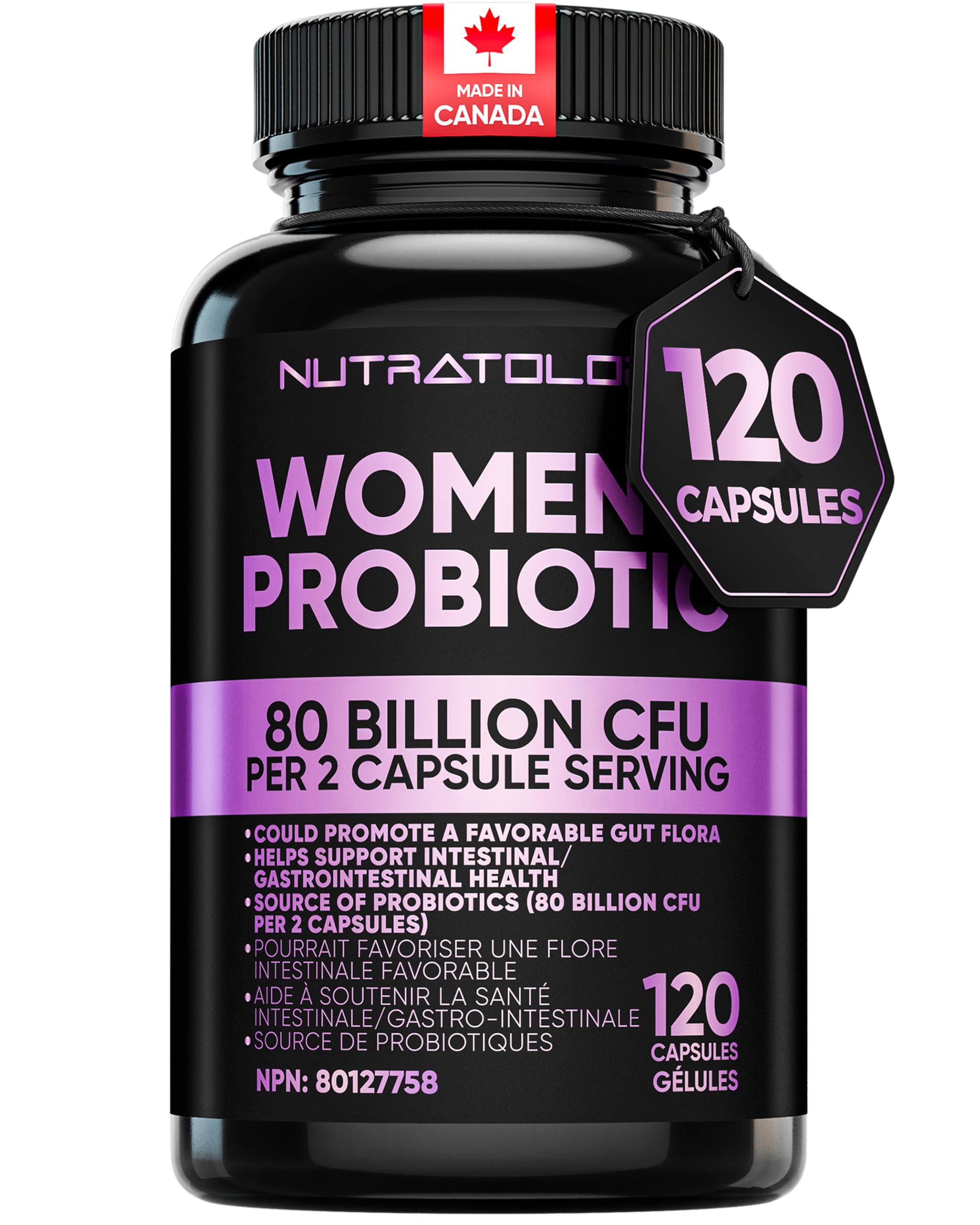 Nutratology® Probiotics for Women | Canadian-Made | 40 Billion CFUs Per Capsule | 80 Billion CFUs Per Serving - Bloating Relief & Digestion - 4 Strains of Women's Probiotic for Gut Health -120 Count