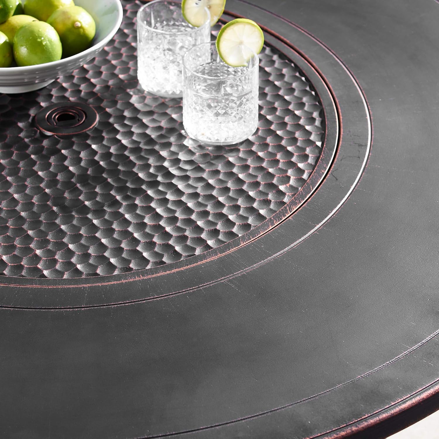 Golden Flame Malibu 44-Inch Round 55,000 BTU Cast Aluminum Natural Gas Fire Pit Table with Fire Bowl Lid, Fire Glass Rocks, Protective Cover & 12-Ft Hose | Outdoor Heater & Patio Table Antique Copper