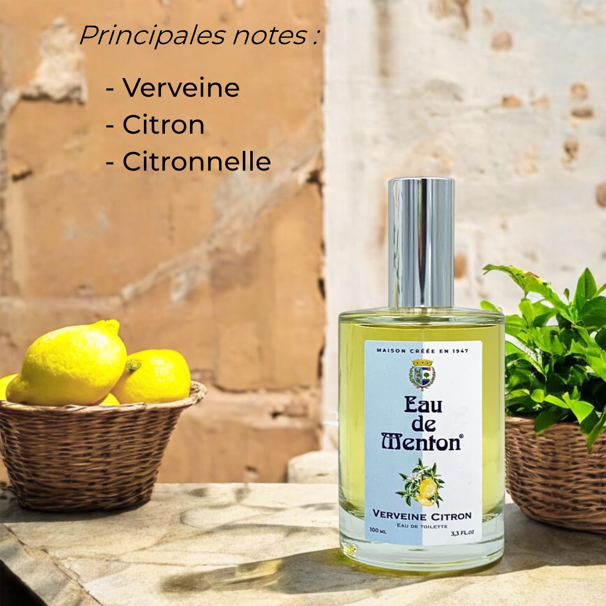 Eau de Menton Verbene-Limone - Eau de Toilette Limone e Aromatico - Fragranza fresca e naturale per donne e uomini - Fragranze vegetali e agrumi - Fabbricazione artigianale francese - 100 ml