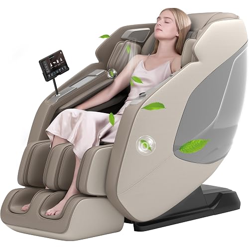 Real Relax 4D Massage Chair Full Body, Zero Gravity SL Track Recliner with Backlit Toch Pad, Negative Ion Purification, Aromatherapy, 20 Auto Modes, Yoga Stretching, Auto Body Scan, Brown