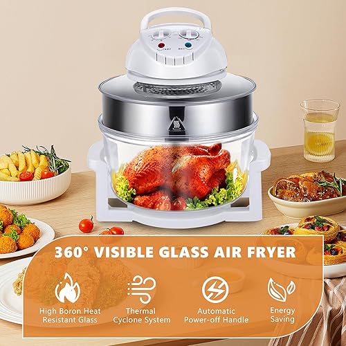 Miniatura 3 de SEANESZTI Freidora de aire de 17L, horno de ahorro de calefacción de 360  sin aceite, cocina antiadherente, horno de convección de vidrio para