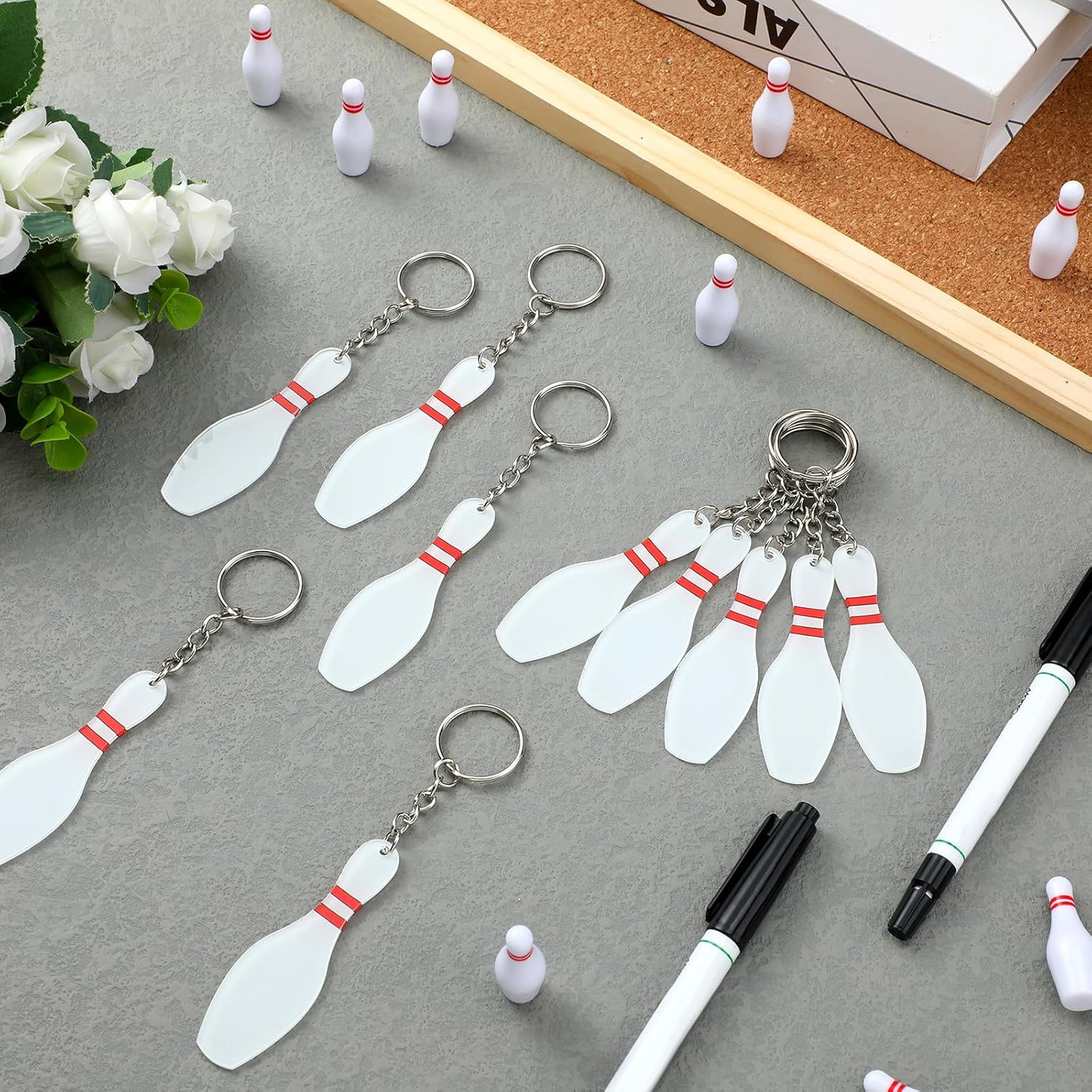 Acrylic Bowling Pin Keychains Bowling Party Favors Carnival Reward Gifts Party Bag Gift Fillers Sports Souvenir with Marker for DIY Writing - Image 6