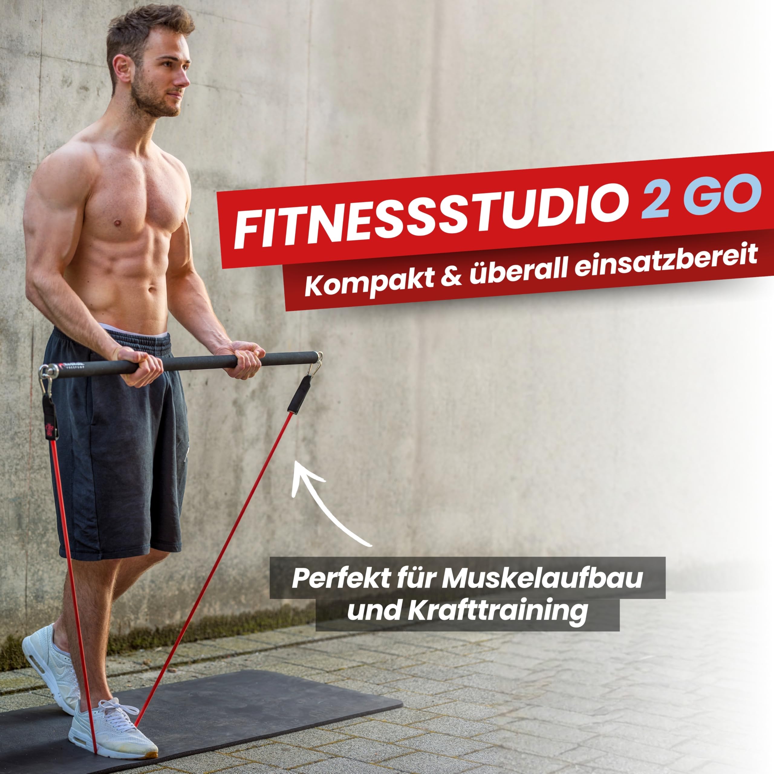 RED RAB Komplettset mit Fitness Stange, Fitnessbänder Set, Push Up Blocks & Trainingskarten für Widerstandsbänder Krafttraining Zuhause, Smart Workout Bar mit Resistance Bands & Trainingsbänder Set