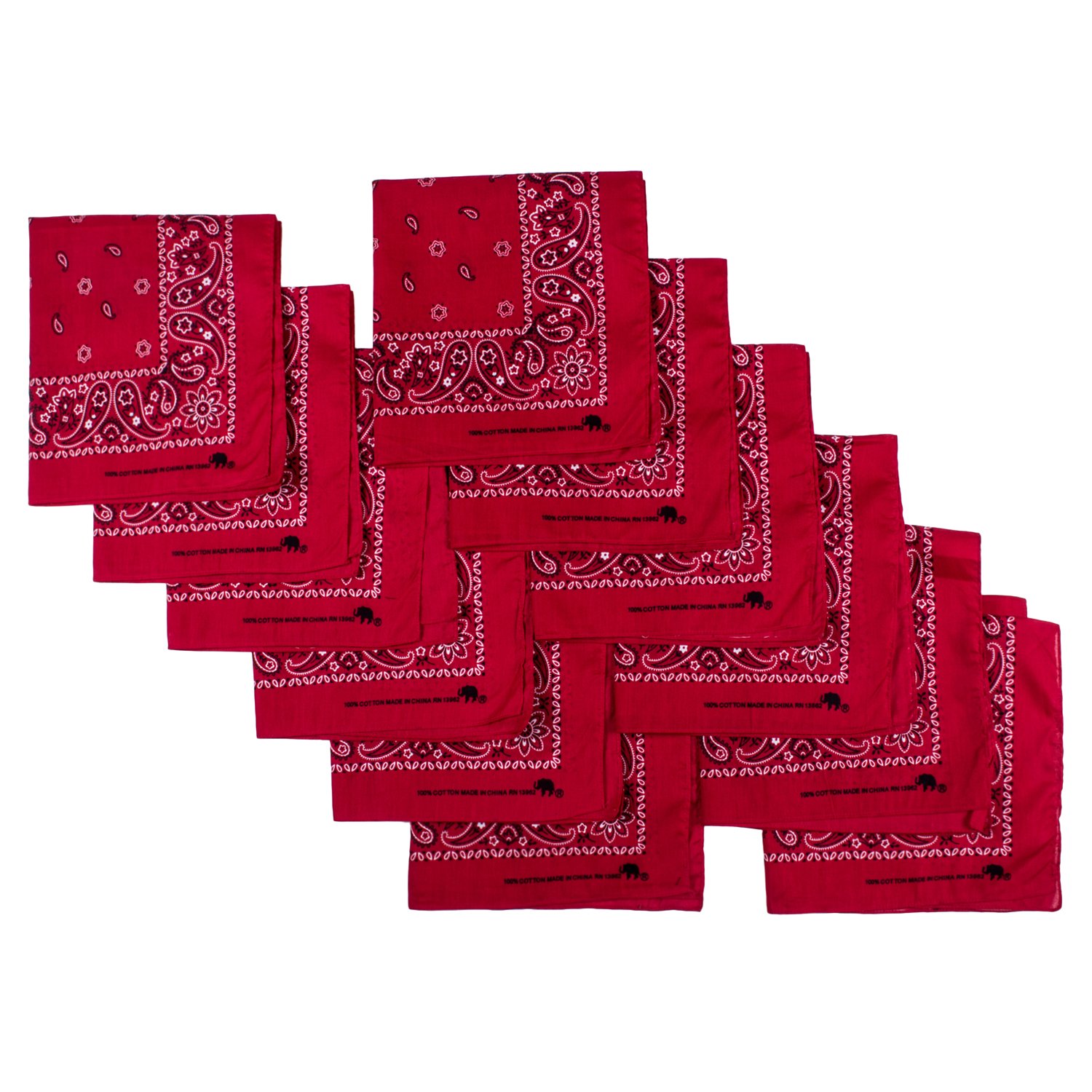 Elephant BrandBandanas 100% Cotton Since 1898-12 Pack (Red)