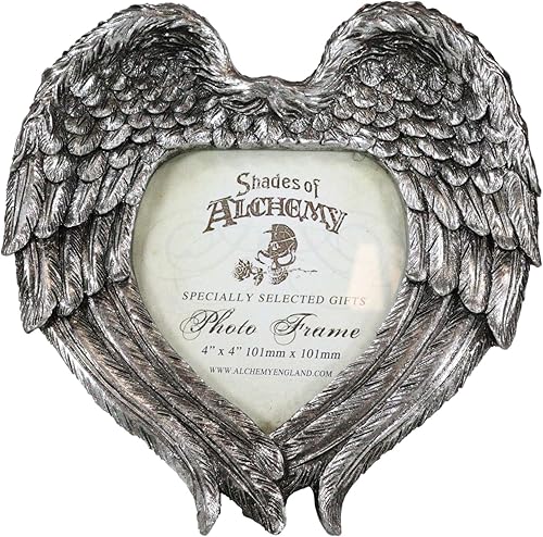 Ebros Gift Alchemy - Marco de fotos gótico con forma de corazón con alas de ángel de 4 x 4 pulgadas, para pared o caballete, para escritorio,
