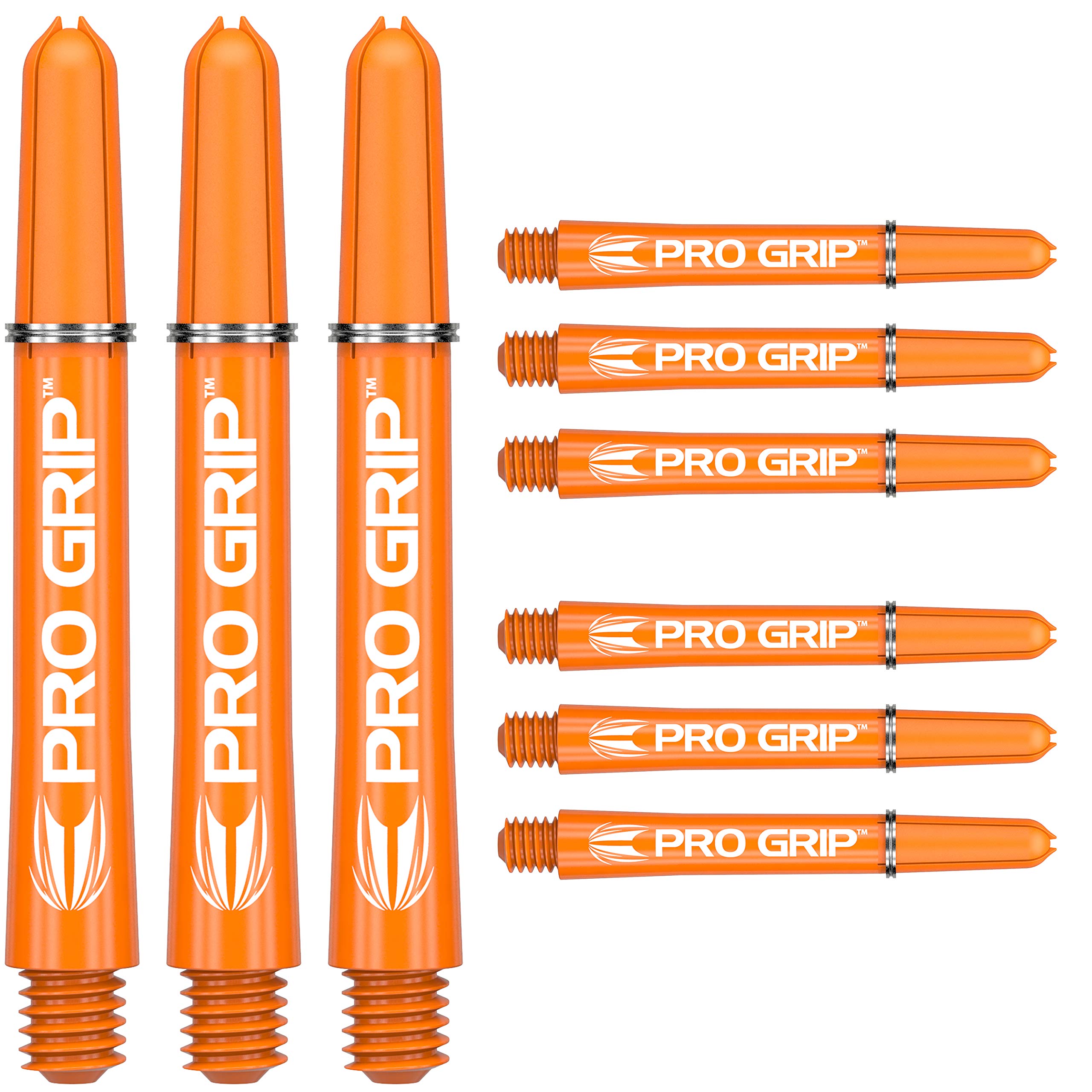 TARGET Darts Pro Grip Shafts – Set of 9 | 3 Sizes (Short, Intermediate, Medium), 12 Colours | Dart Stems, Professional Darts Accessories, 2BA Shaft Multipack with Rings