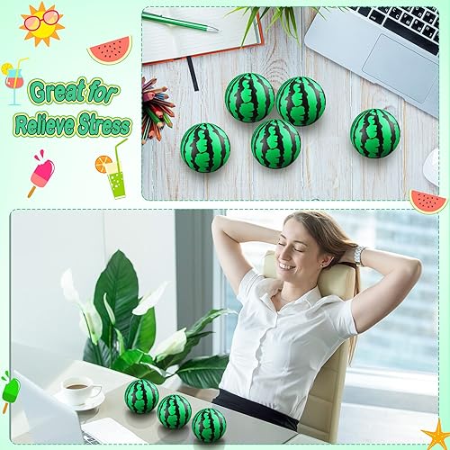 Miniatura 5 de 20 bolas de estrés a granel de 2.5 pulgadas de sandía para fiesta, mini bolas de espuma para aliviar el estrés, juguete sensorial con bolsas de