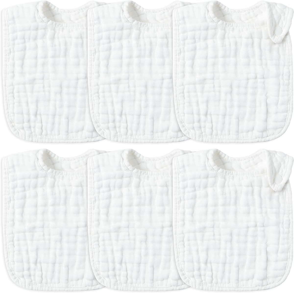 Zainpe 6 baberos de algodón de muselina a presión, babero ajustable blanco con 6 capas suaves absorbentes, paños para eructos unisex lavables a máquina para niños de 3 a 36 meses, niños, niñas, bebés recién nacidos