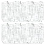 Zainpe 6Pcs Snap Muslin Cotton Baby Bibs White Adjustable Drool Bib with 6 Absorbent Soft Layers, Machine Washable Unisex Burp Cloths for 3 to 36 Months Boys Girls Infant Newborn Toddler