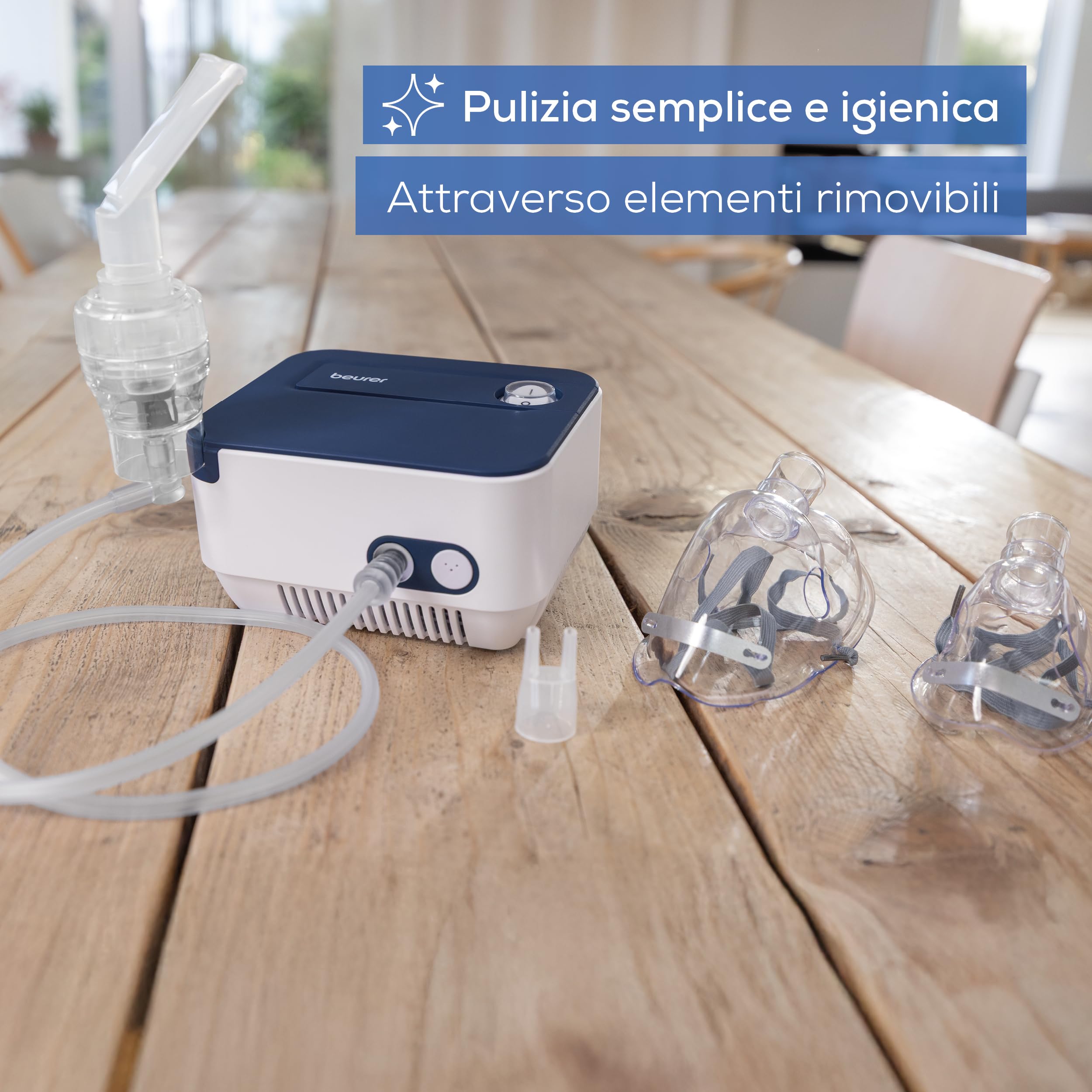 Beurer IH 16 Aerosol con tecnologia ad aria compressa mediante compressore, design compatto, per il trattamento delle vie respiratorie, adatto per adulti e bambini, facile da pulire