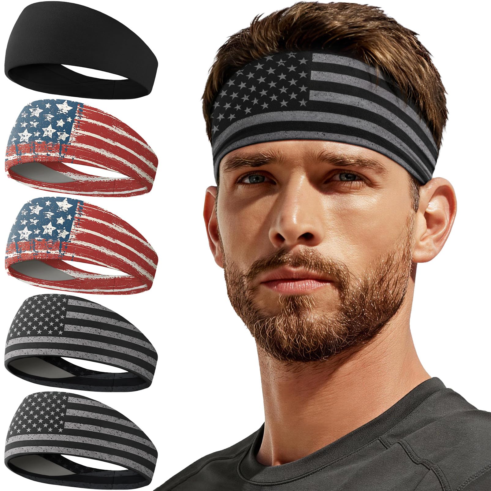 Sweat Band, 5 Pack Headband Moisture Wicking for Running Sports