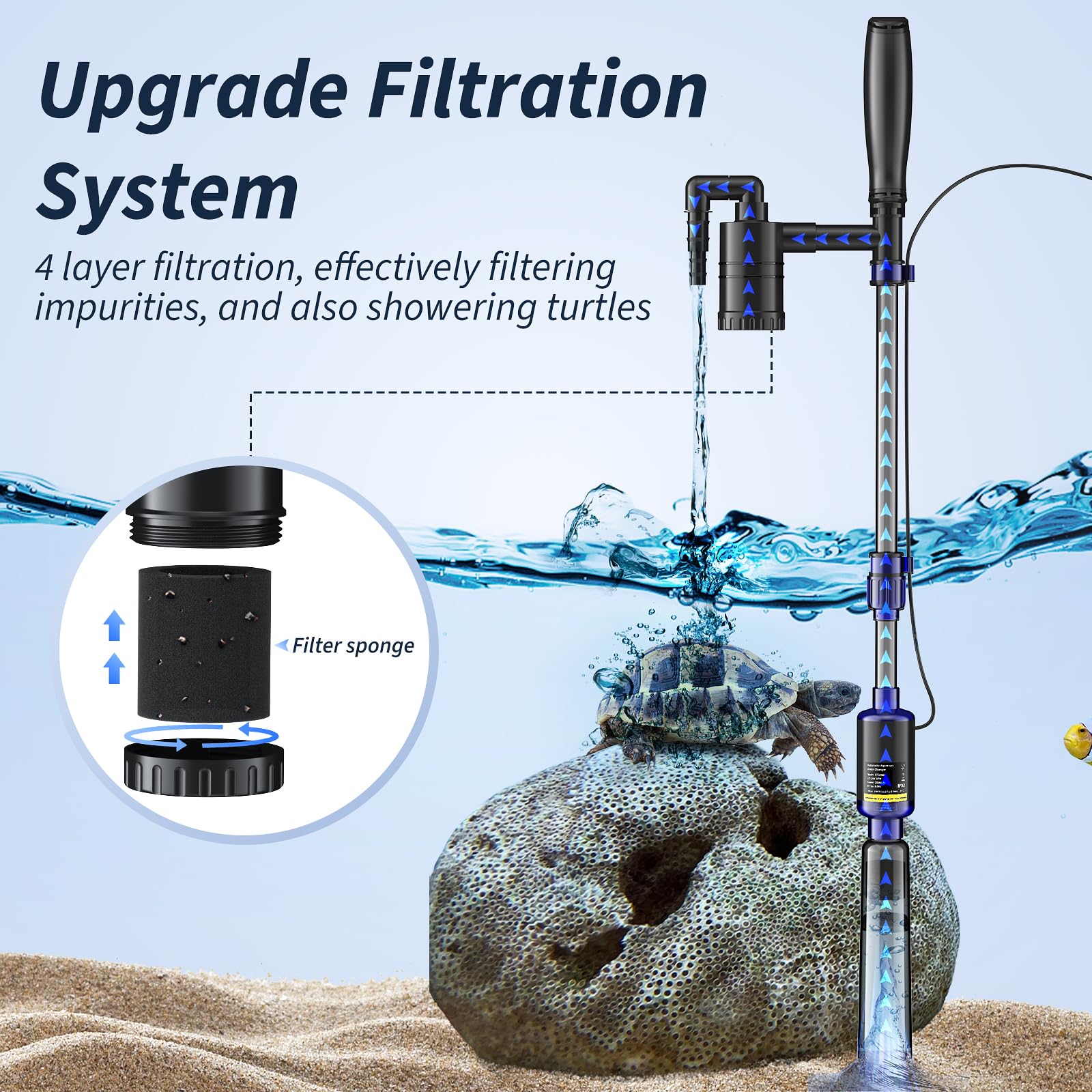 Fish Tank Cleaner, Aquarium Gravel Cleaner, 530GPH/32W Electric Fish Tank Cleaning Tools, Adjustable Water Flow Fish Tank Gravel Cleaner Vacuum, Aquarium Cleaner Kit for Water Chang, Wash Sand (Blue) - image 3