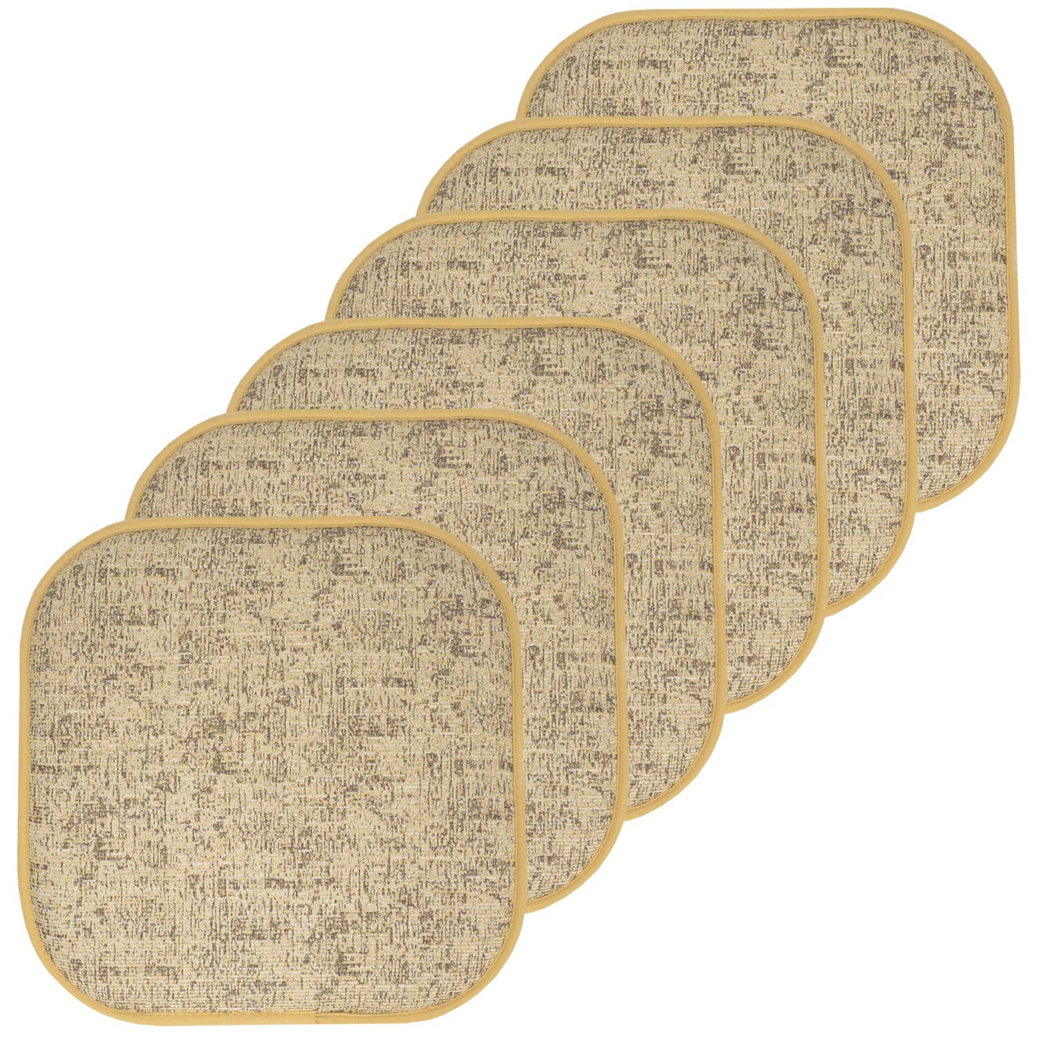Sweet Home CollectionChair Cushion Memory Foam Pads Honeycomb Pattern Slip Non Skid Rubber Back Rounded Square 16" x 16" Seat Cover, 6 Pack, Broadway Camel/Brown