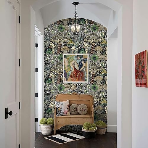 Miniatura 3 de WENMER Papel tapiz autoadhesivo de 17.7 pulgadas x 19.7 pies, papel tapiz floral de hongos bohemios, papel de contacto de hongos, vinilo