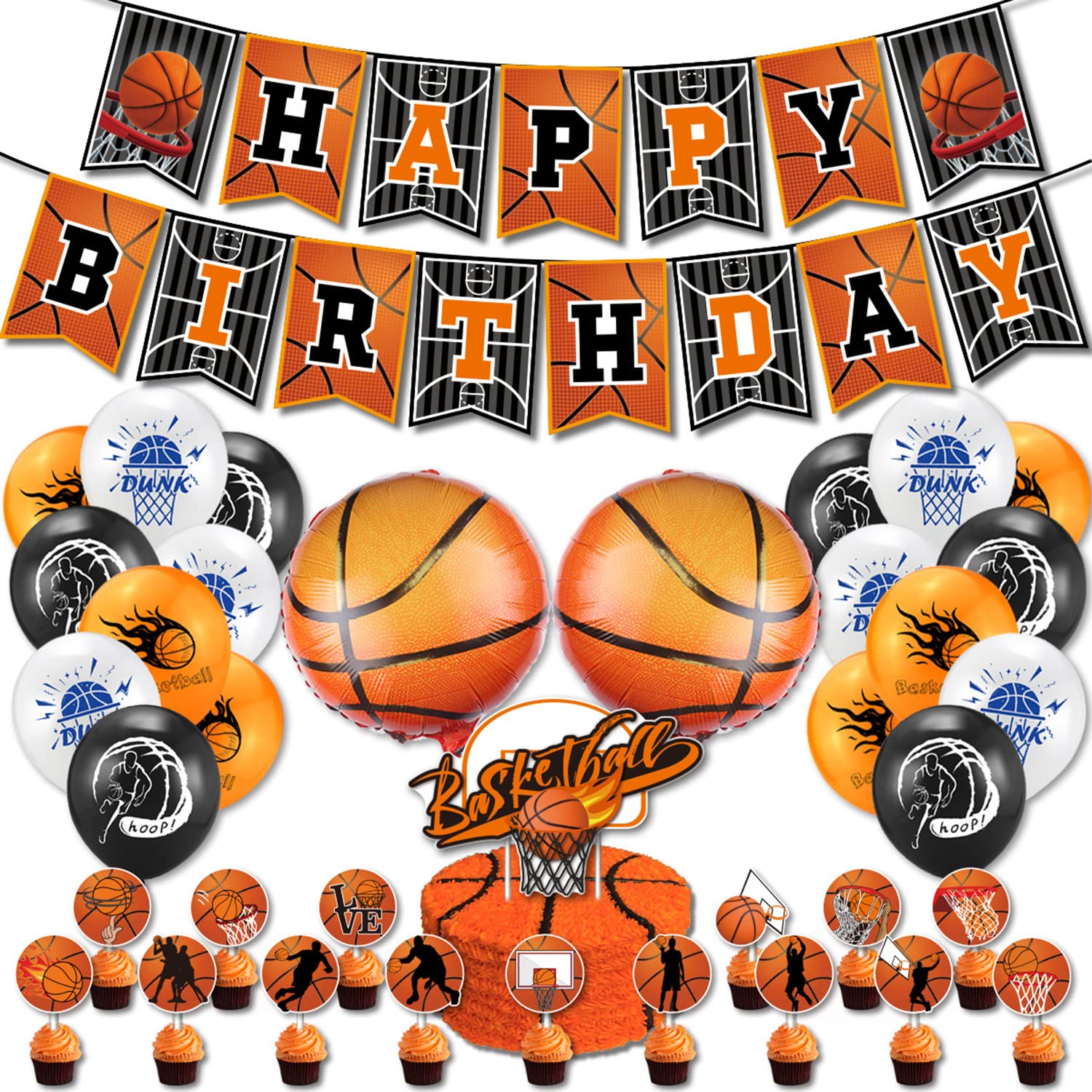 Basketball Birthday Party Supplies Kit, Basketball Foil Balloons Latex Balloons for Boys Sports Theme Birthday, Boys World Sports Game Celebration Décor