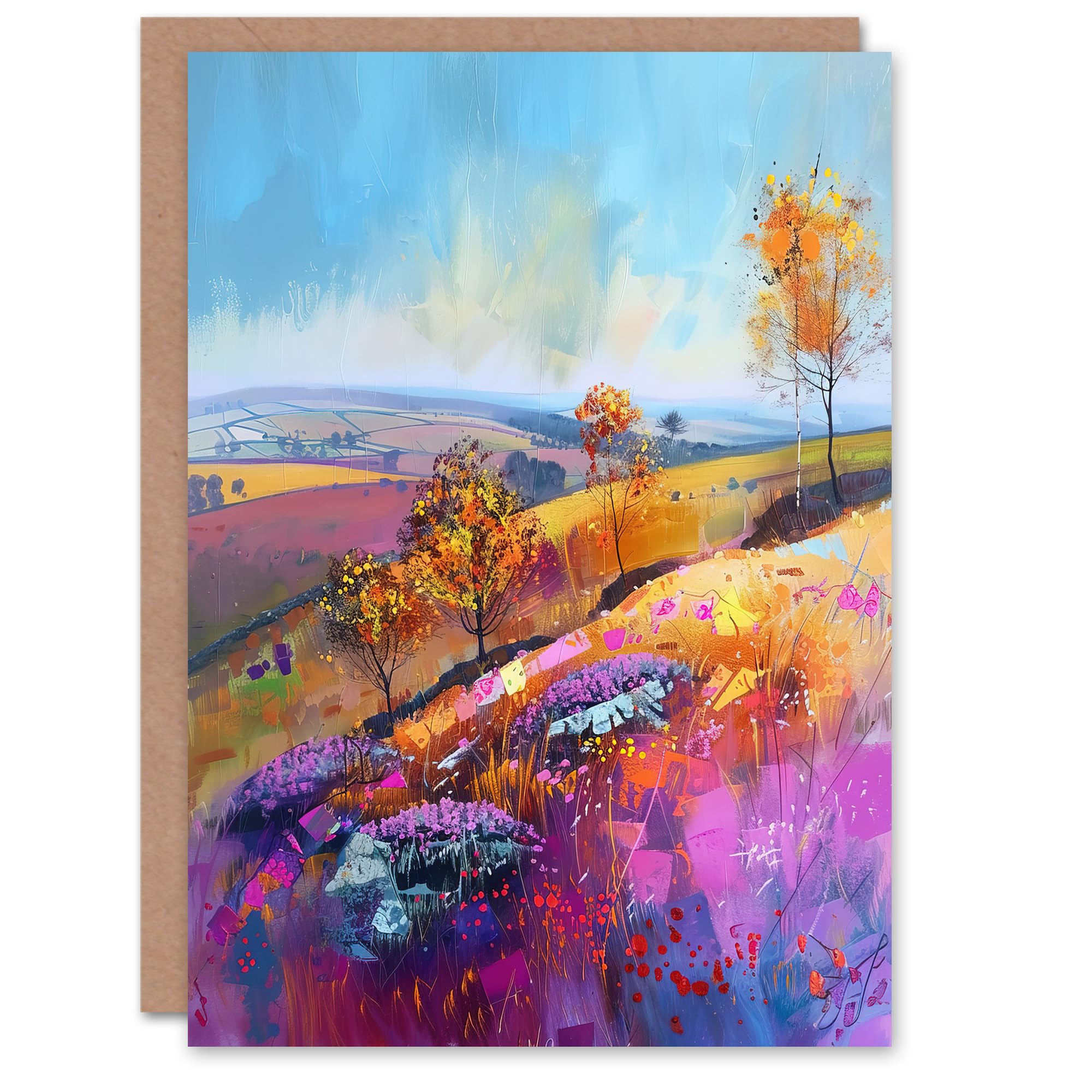 Artery8 Greeting Card Colourful Autumn Otley Chevin Yorkshire Landscape Blank For Him Or Her Art Birthday Card