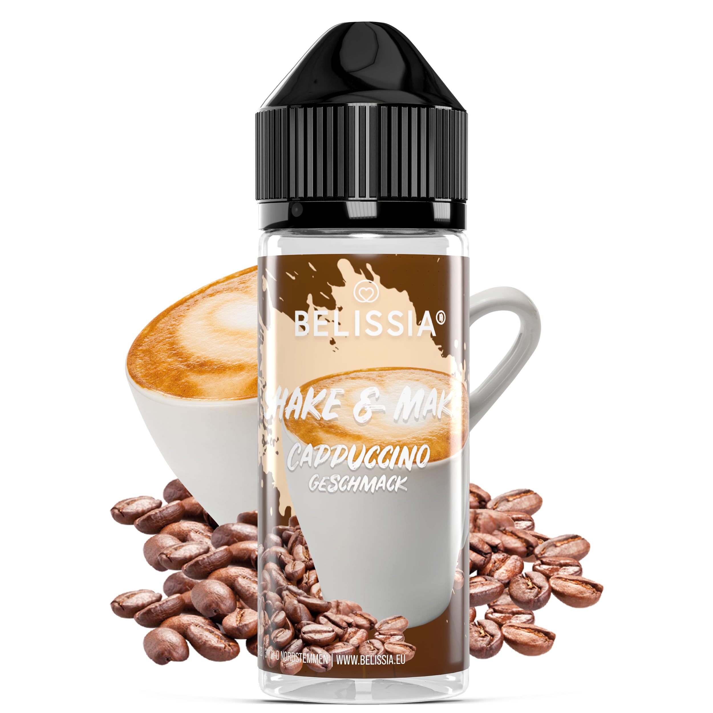 Belissia Shake and Make - Geschmack Cappuccino - Hochdosiertes Lebensmittel Aroma 10ml mit praktischer Schüttelflasche zum mischen. Für Lebensmittel, Kochen, Backen, Hobby, Raumerfrischung uvm.