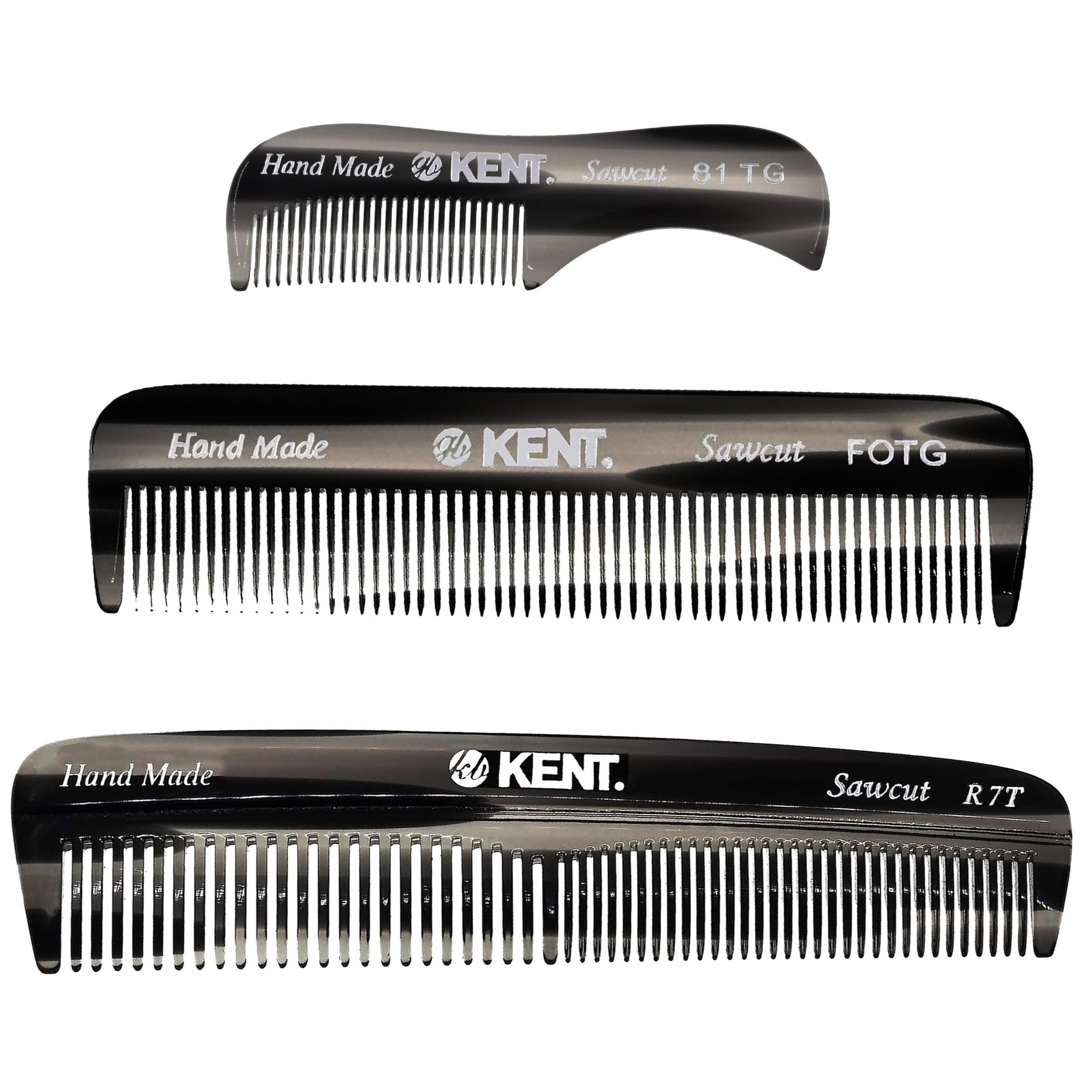 KENTSet Men's Hair Pocket Combs, Graphite 81T X-Small, FOT All Fine Tooth, R7t Double Toothed Fine and Coarse. Best Hair, Beard and Mustache Grooming Kit for Travel and Home Care, Handmade in England
