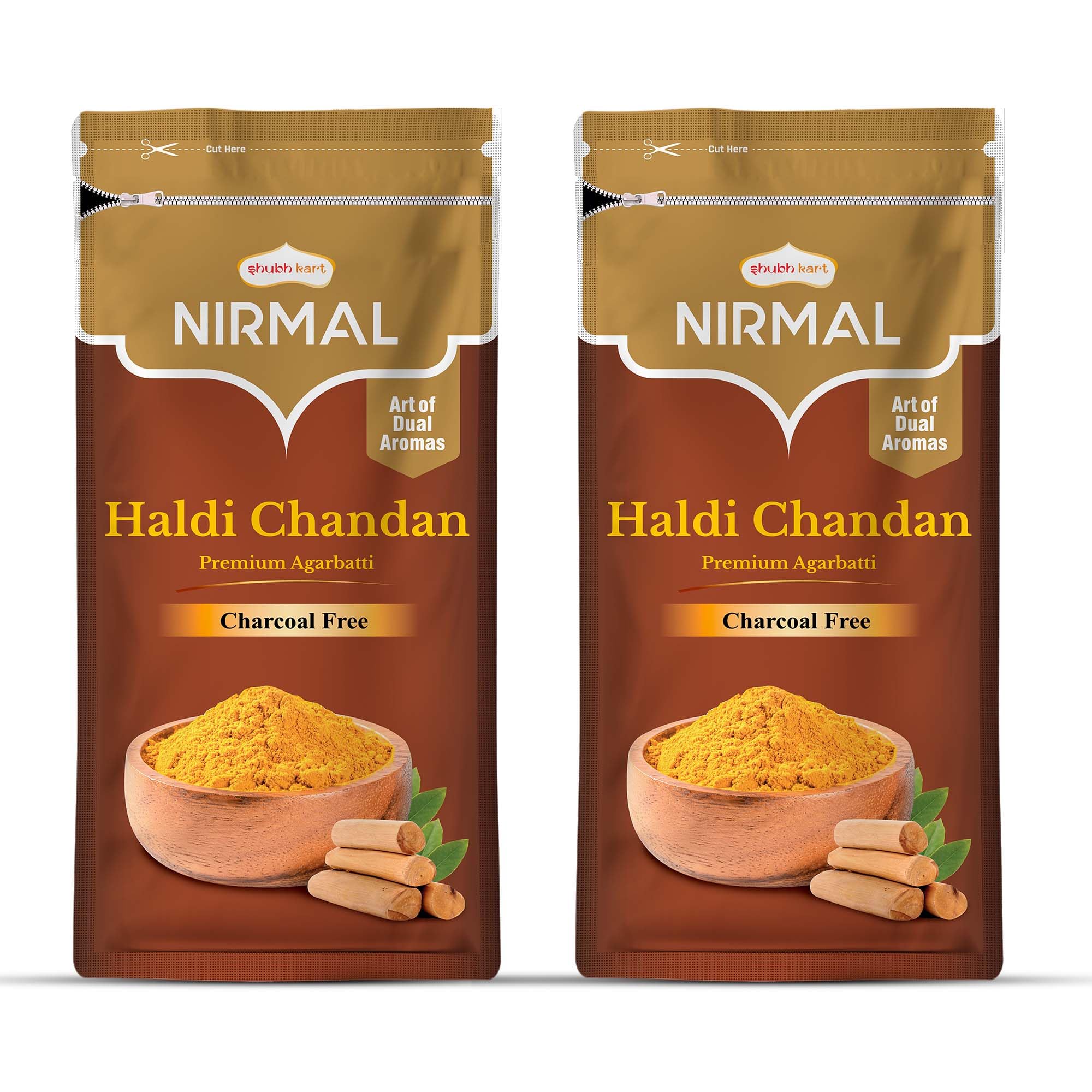 Nirmal Haldi Chandan Premium Zipper Agarbatti Sticks 150Gm | Charcoal Free | Dual Fragrance Incense Sticks for Promote Mental Clarity, Induce Relaxation, Reduce Anxiety & Pooja (Pack of 2)