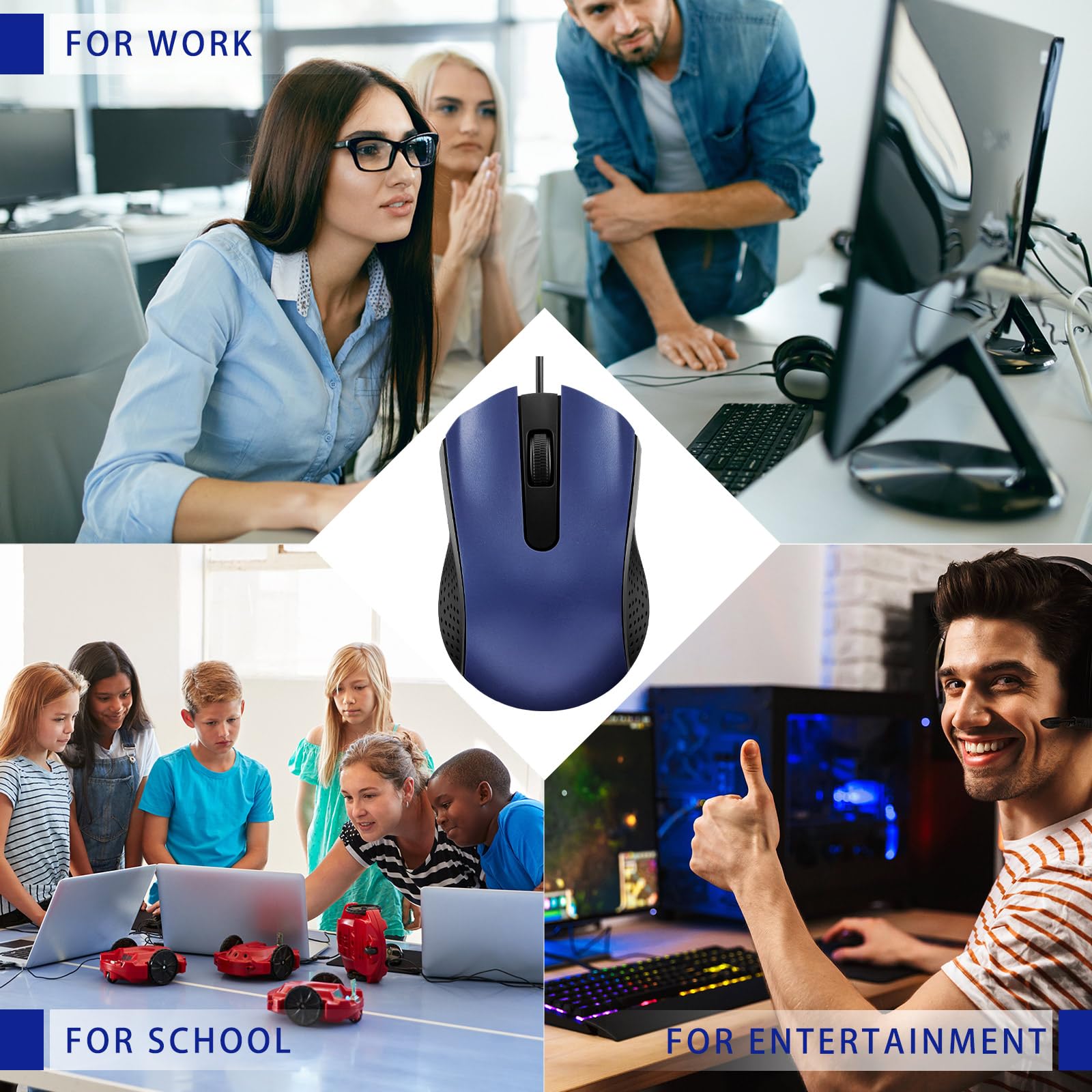 30 Pcs USB Wired Mouse Computer 3 Button Mice Bulk Corded USB Mouse for PC Desktop Laptop Computer Office School Home Classroom Supplies (Blue)