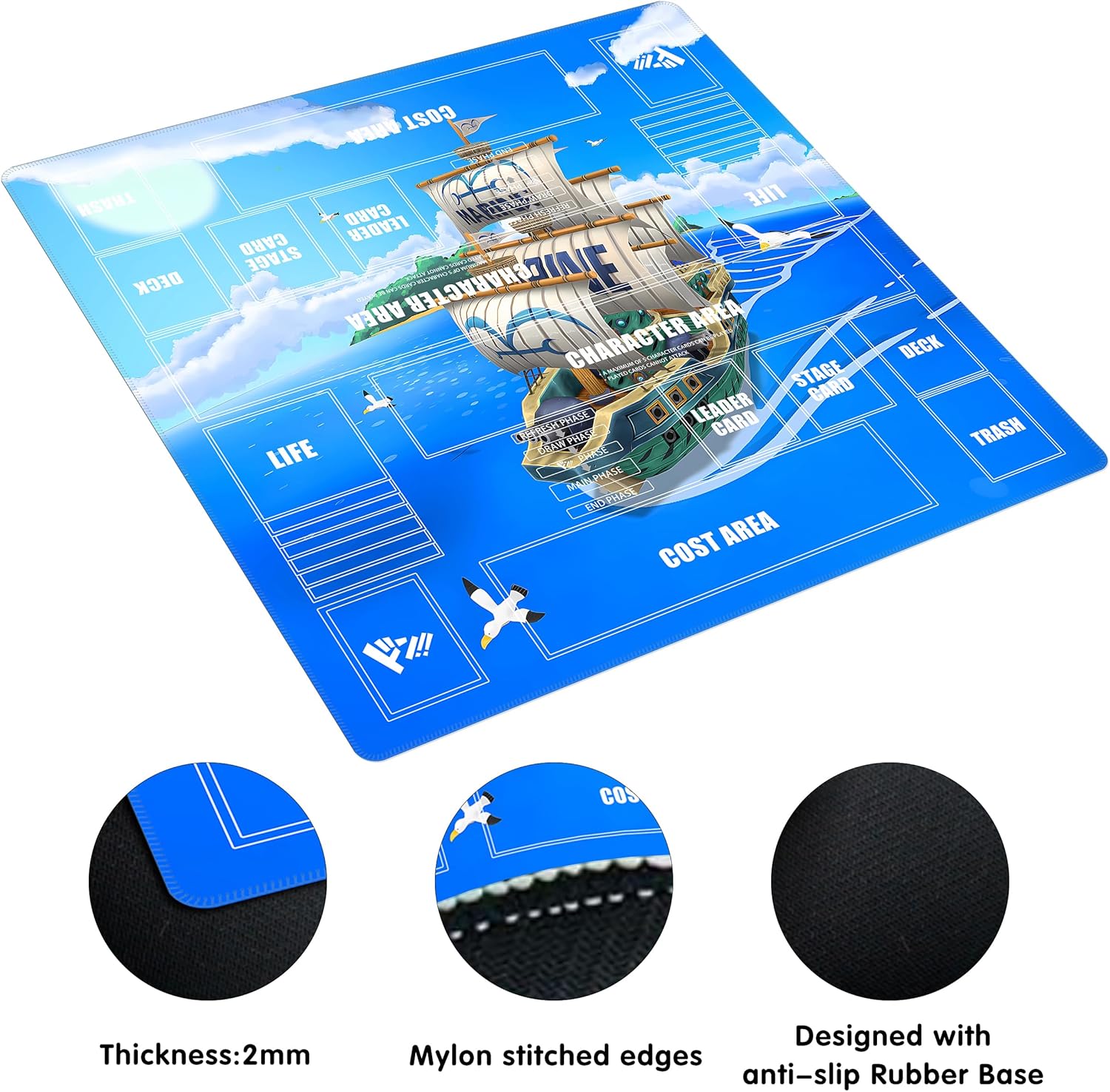 Playmat for One Piece Card Game for Two Players, 24x24 inches, with 4-Pocket Card Binder Set and 400+ Card Capacity