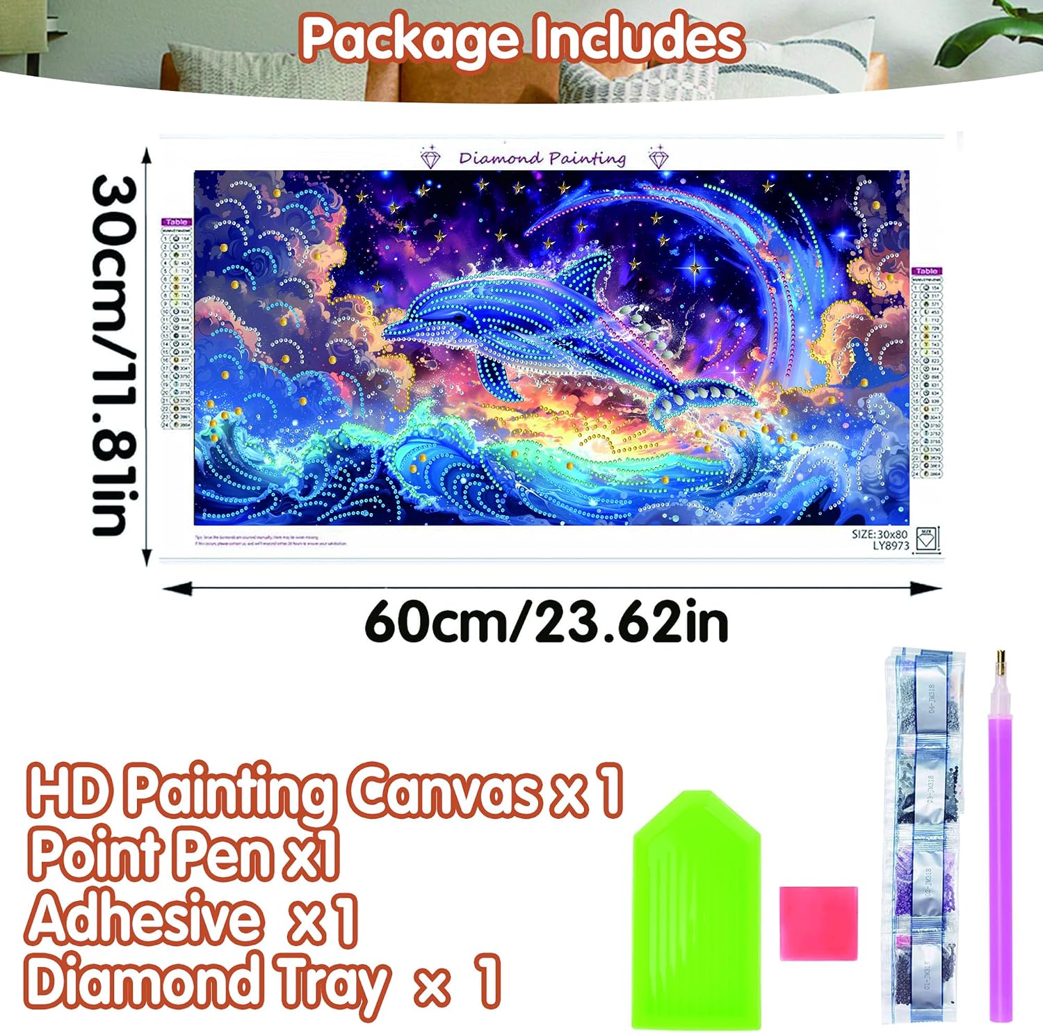 SKRYUIE DIY Large Diamond Art Kits for Adults Dolphin Special Shape - 5D Diamond Painting Kits for Adults Animal - Crystal Embroidery Cross Stitch - Craft for Wall Decor 11.81 x 23.62 Inch D9 image 2