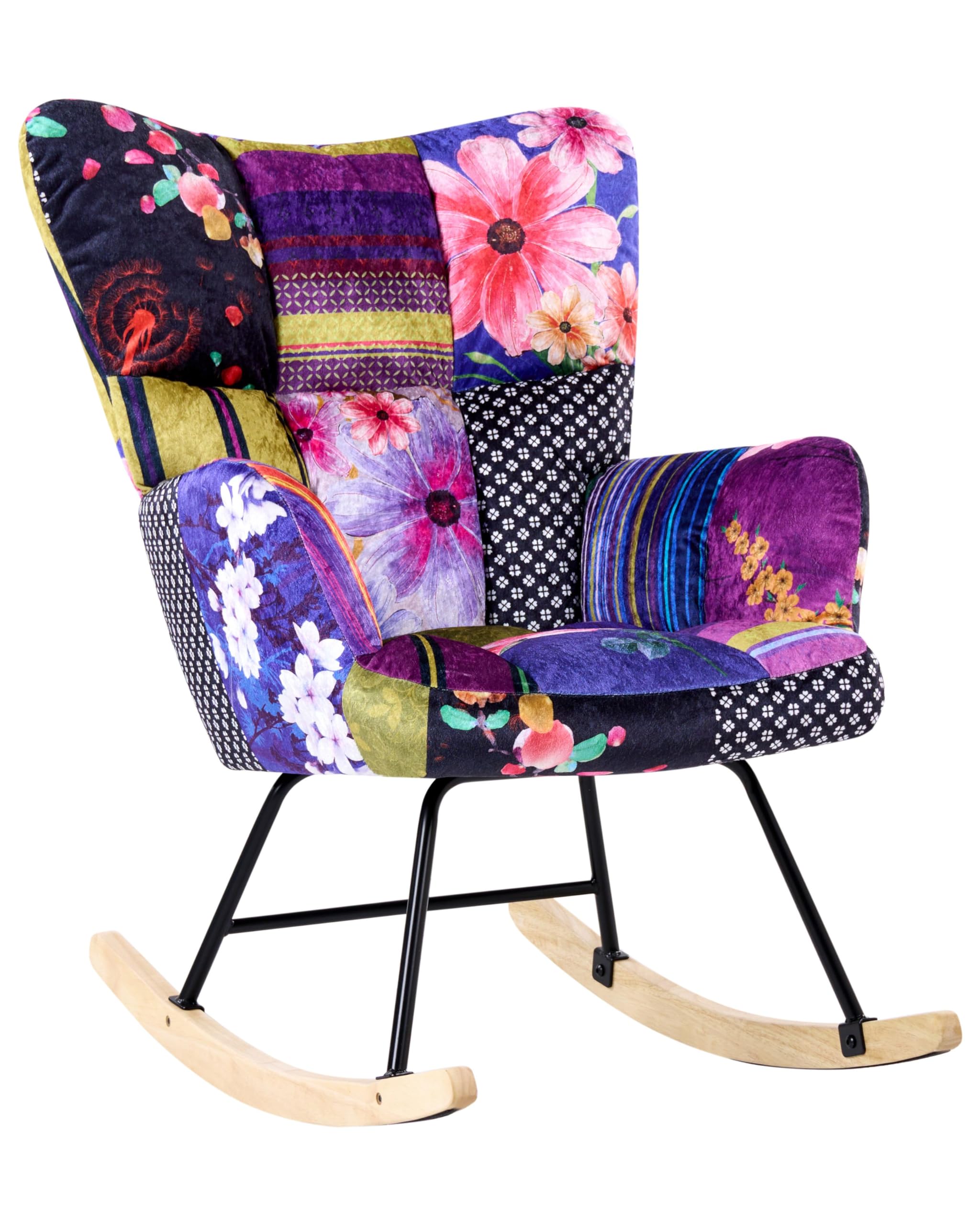 Beliani Rocking Chair Multicolour, Black, Brown Velvet With Backrest, Oulu