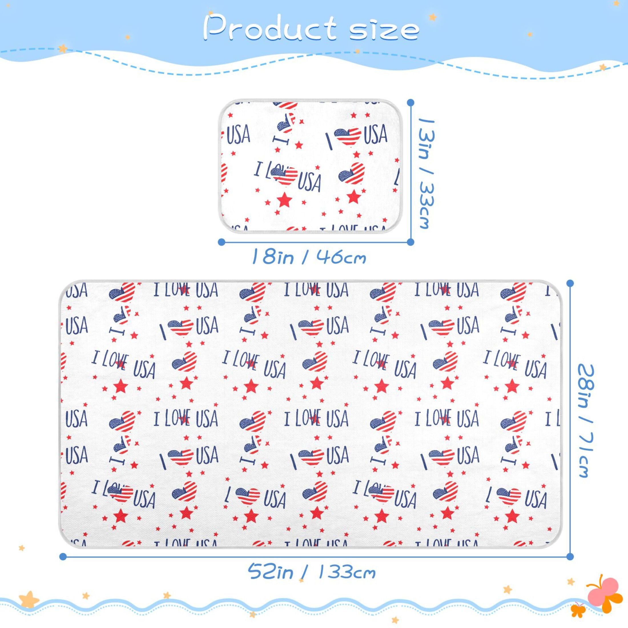 Takiito I Love USA Text Baby Cooling Mattress Pad, Soft & Breathable Cooling Mat Keep Baby Cool in Summer 28x52 in, Nursery Essential