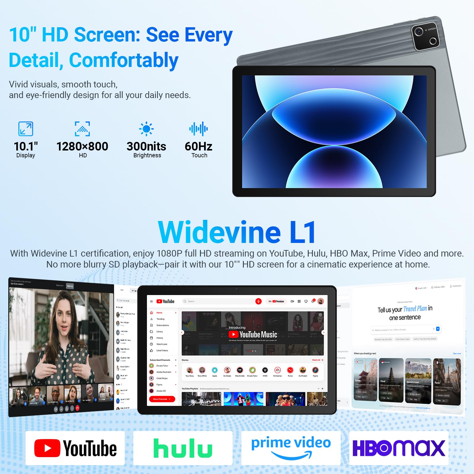 Vekoy Tablet 10 Pollici Android 15 Certificato GMS, 30GB RAM + 128GB ROM (2TB TF), Octa-Core, 6200mAh, 1280x800 HD, WiFi 6, BT 5.3, Widevine L1, Fotocamera 5MP+8MP, Tablet PC, Grigio – 2026 - 5