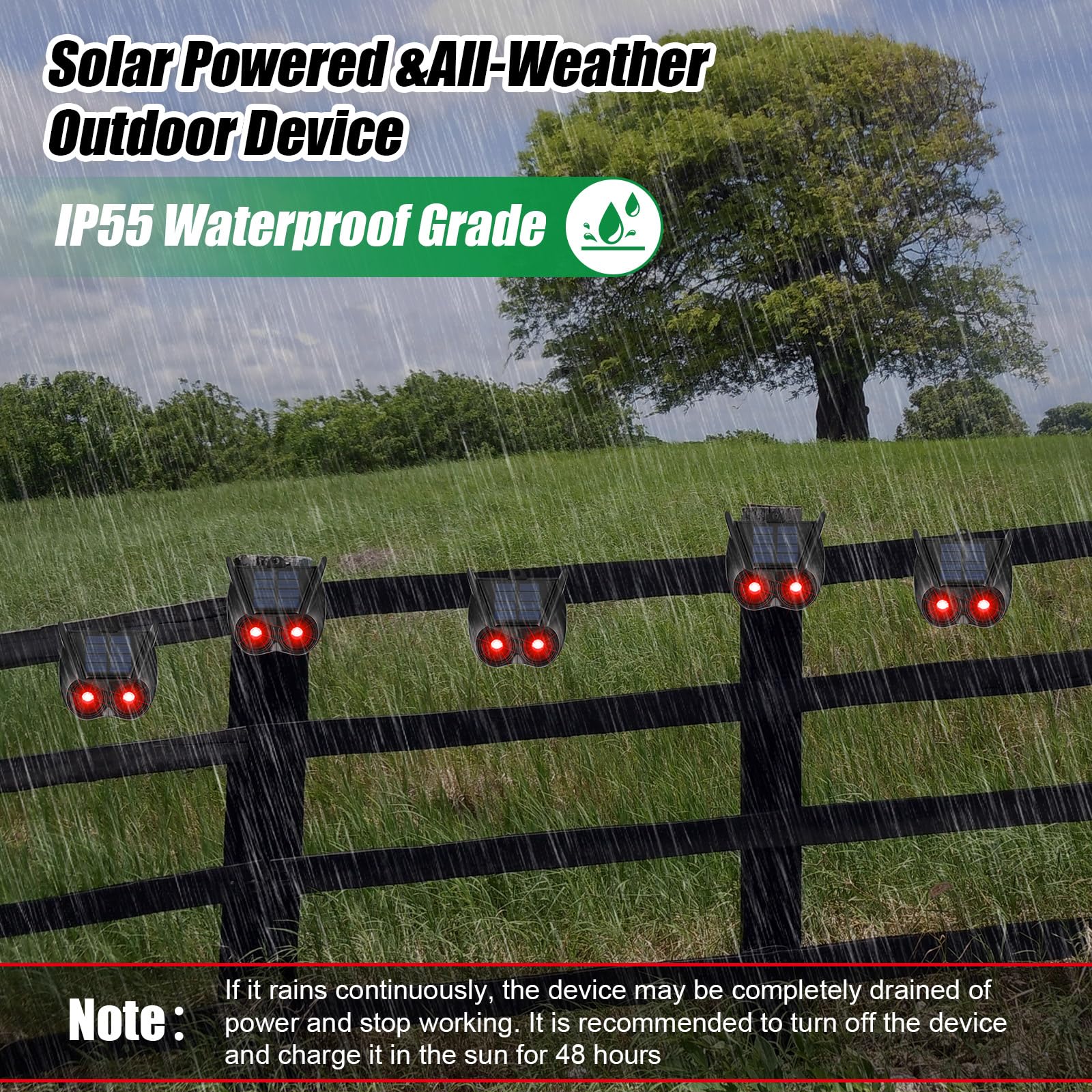 Qualirey Paquete de 6 repelentes solares de animales nocturnos, con LED rojo intermitente, impermeable, disuasivos de depredadores para coyote, mapache, ciervo, zorro, zorrillo, ideal para jardín al