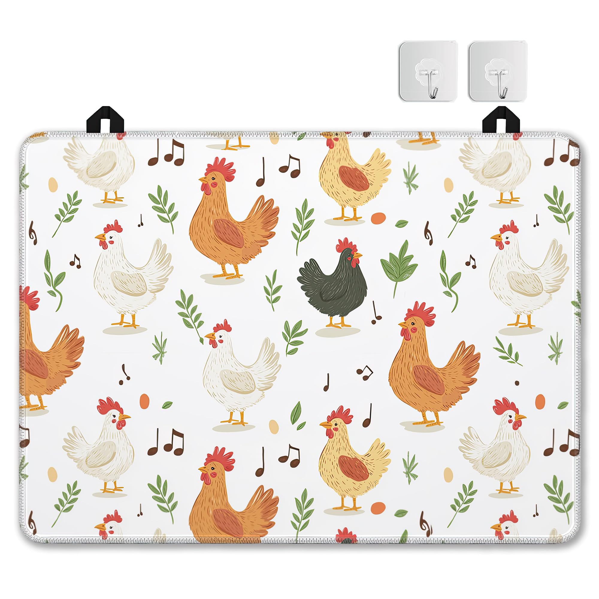 Farmhouse Rooster Glass Top Stove Cover Protector,Green Leaves Music Notes Stove Top Covers for Electric Stove,Washable Heat Resistant Cooktop Mat Anti-Slip Range Covers, 28 x 20 Inch