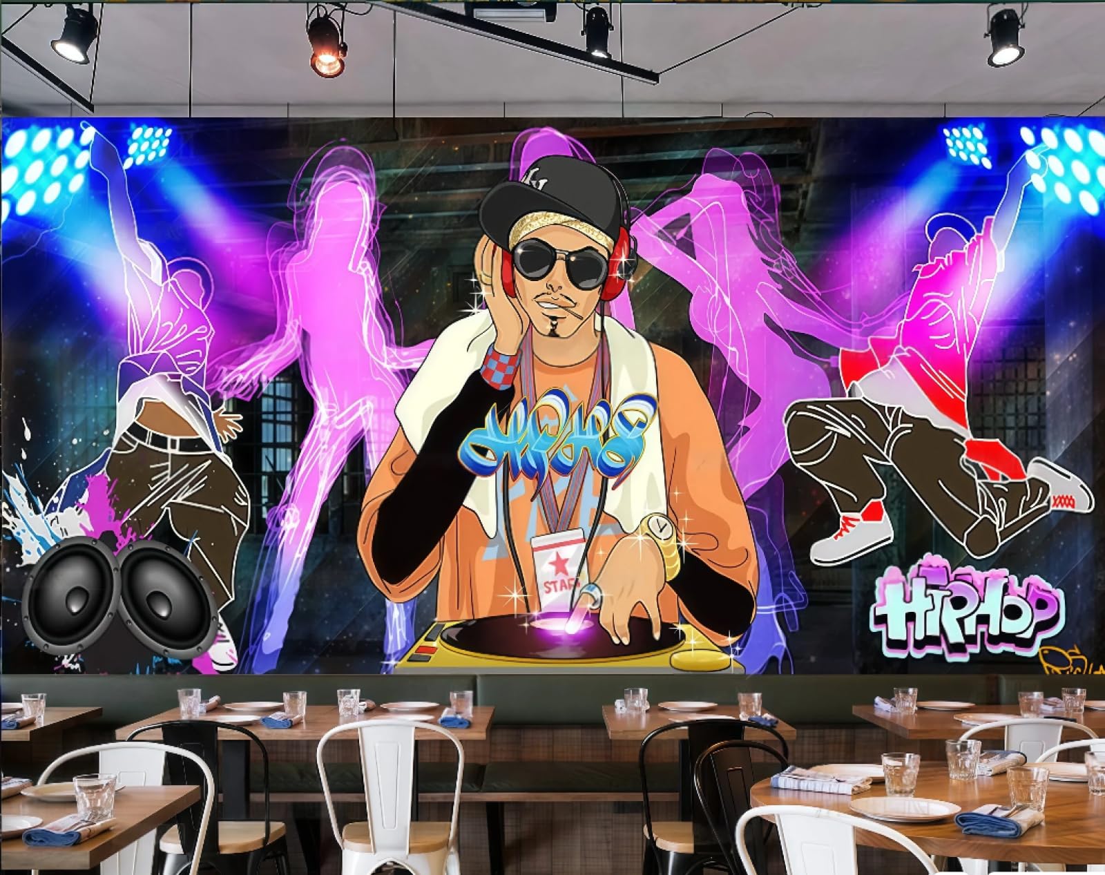 Tapete, Mode, Graffiti, Dynamischer Trend, Musik, Street Dance, Bar, Persönlichkeit, Café, Hintergrund, Wandgemälde, Westliches Restaurant, Tapete,3D,430x300cm